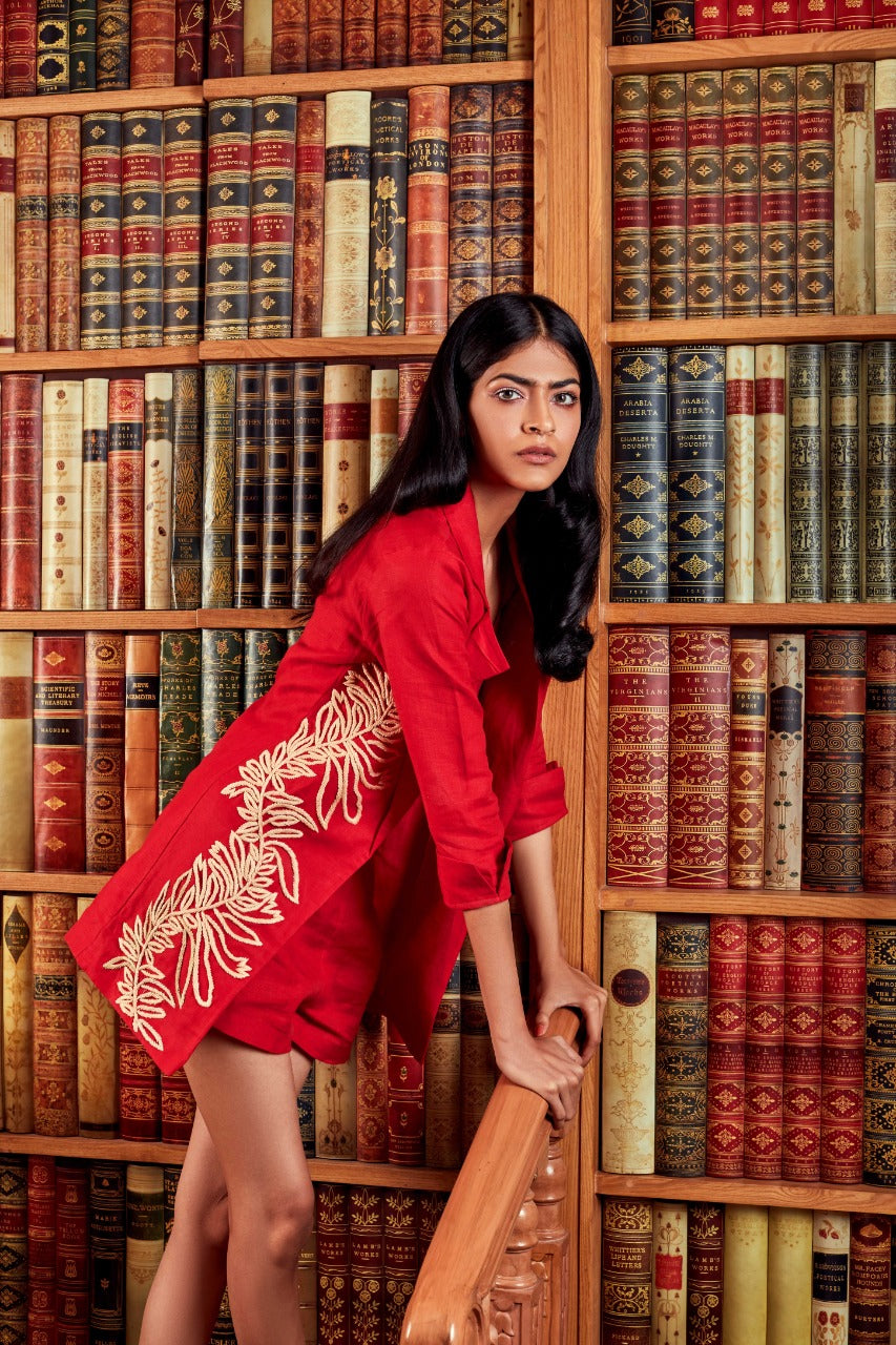 Red Kashida Hand embroidered Blazer Set – photo 1