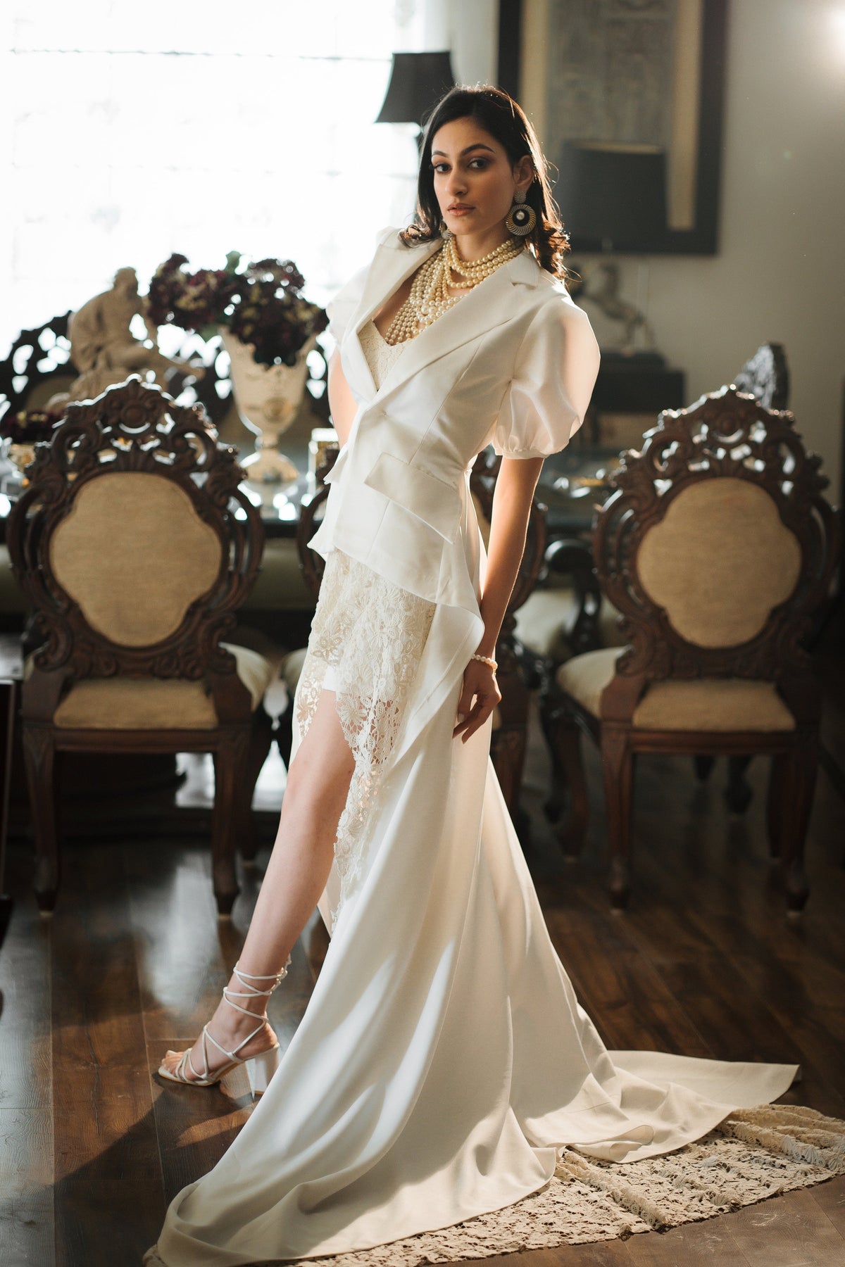 Ivory blazer set with lace trail – photo 10