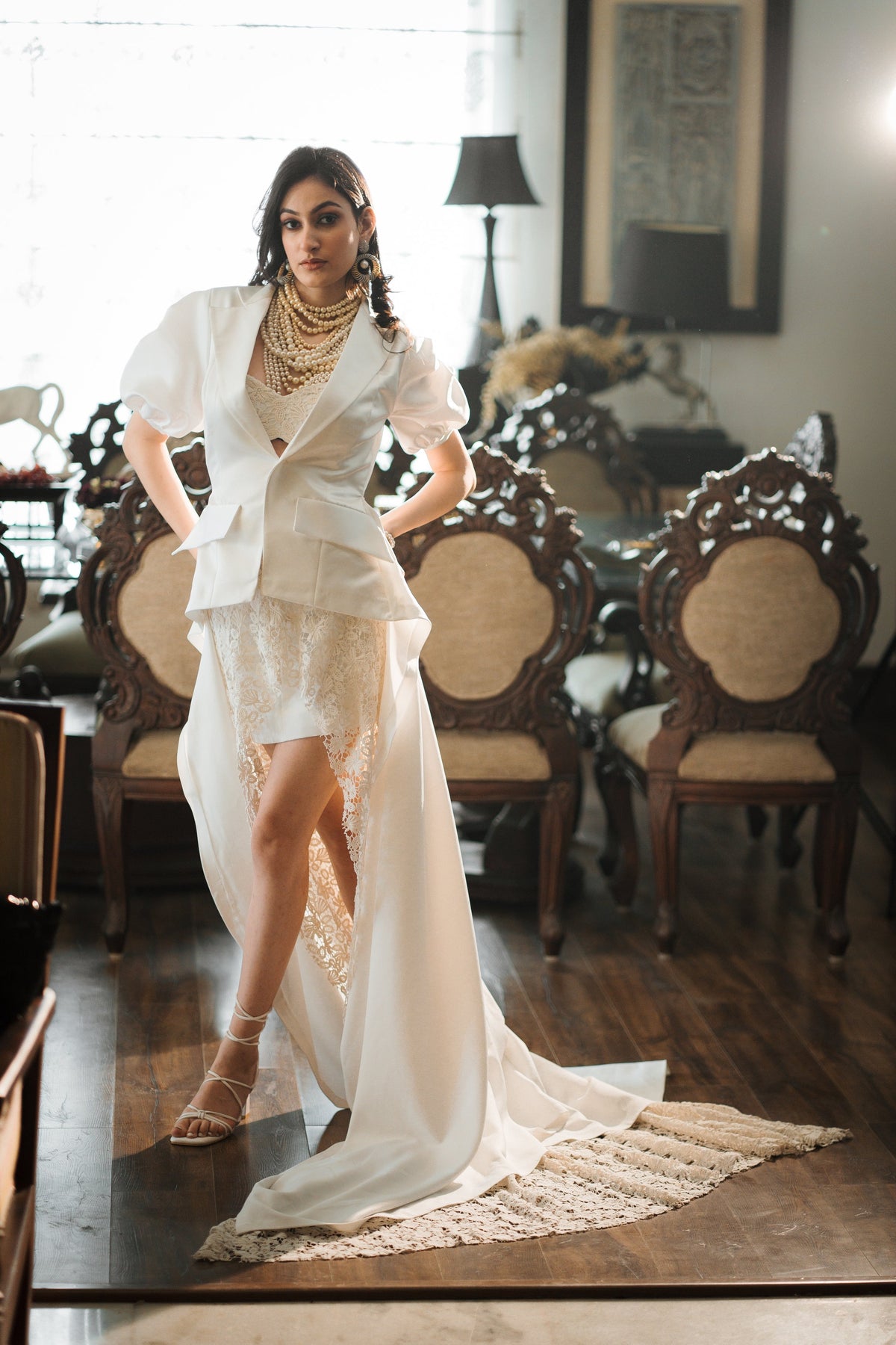 Ivory blazer set with lace trail – photo 1