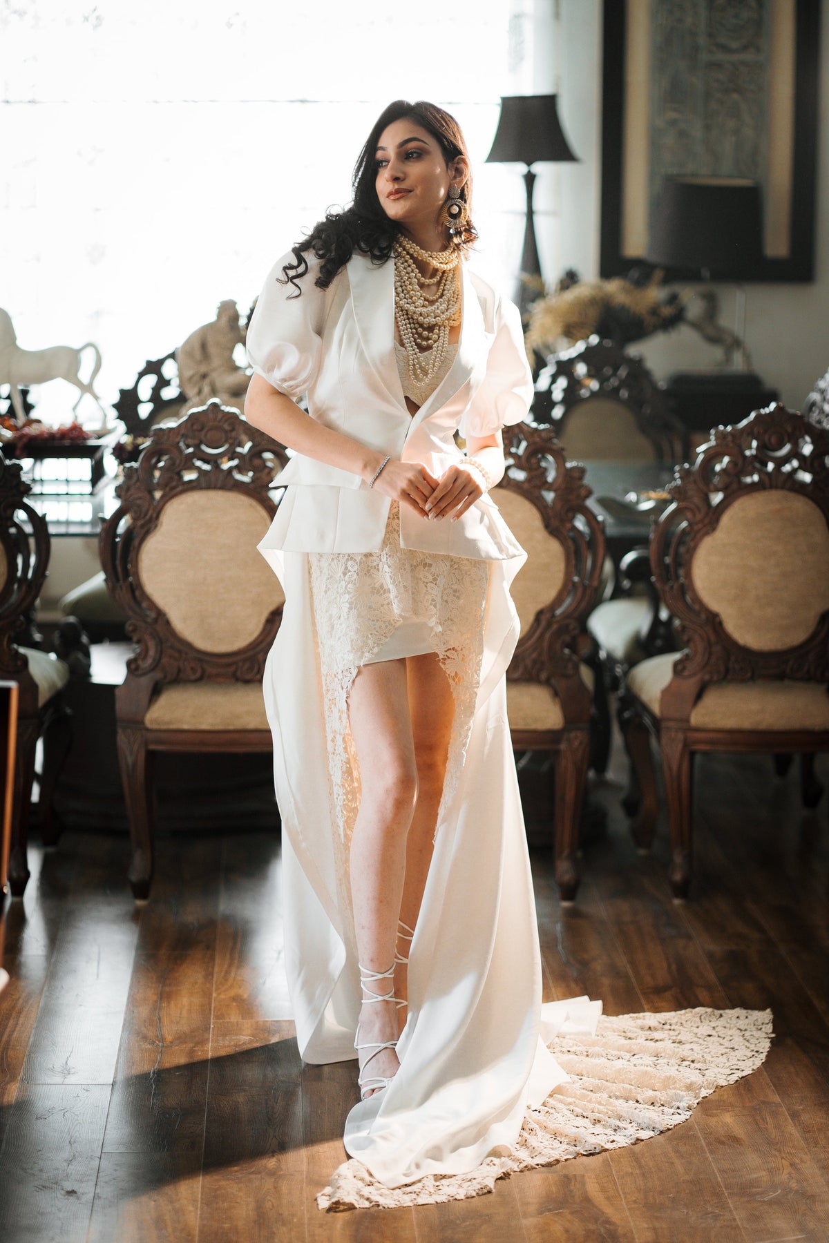 Ivory blazer set with lace trail – photo 2