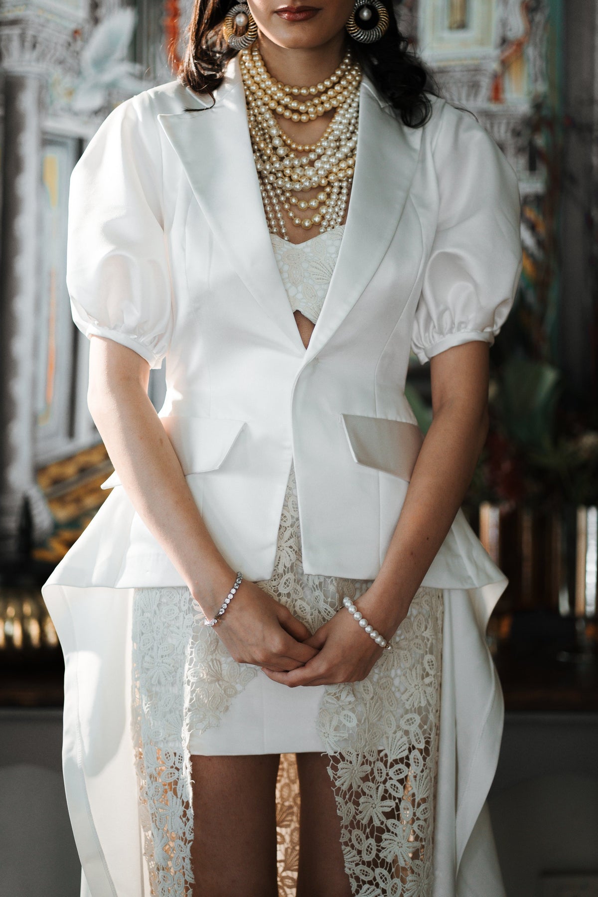 Ivory blazer set with lace trail – photo 6