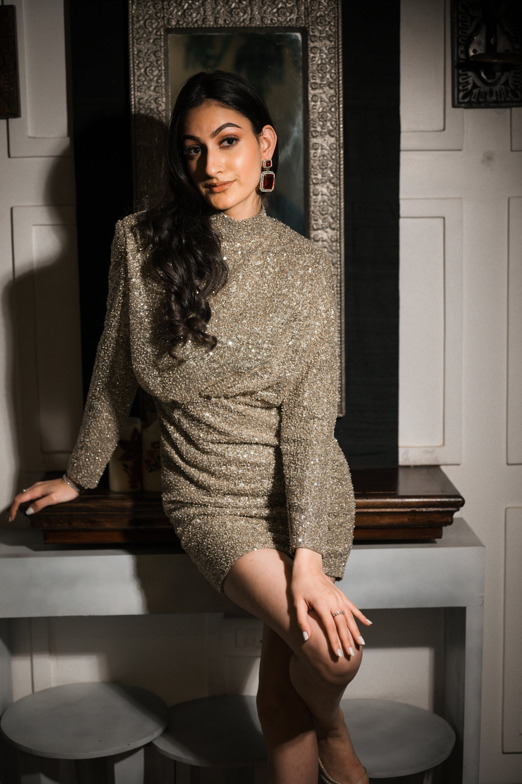 Gold sequins short drape dress – photo 1