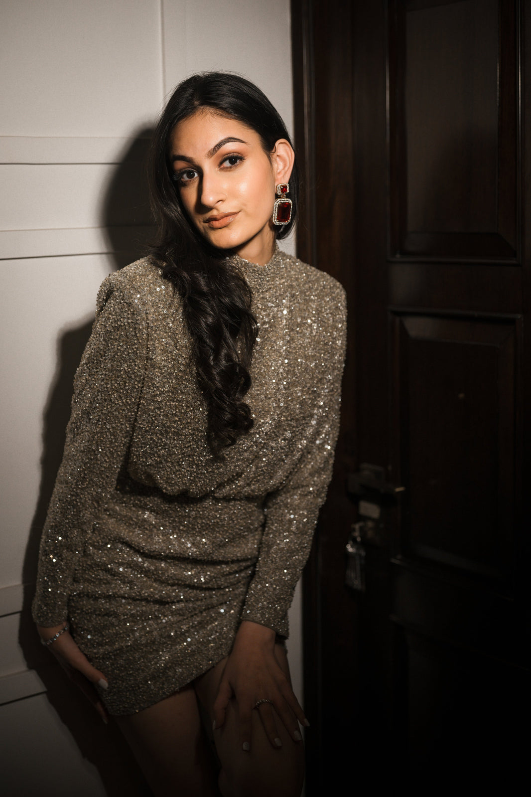 Gold sequins short drape dress – photo 2