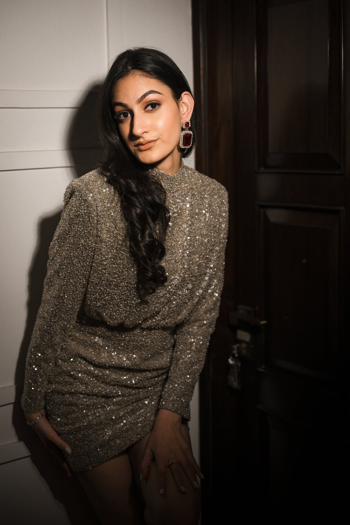 Gold sequins short drape dress – photo 2