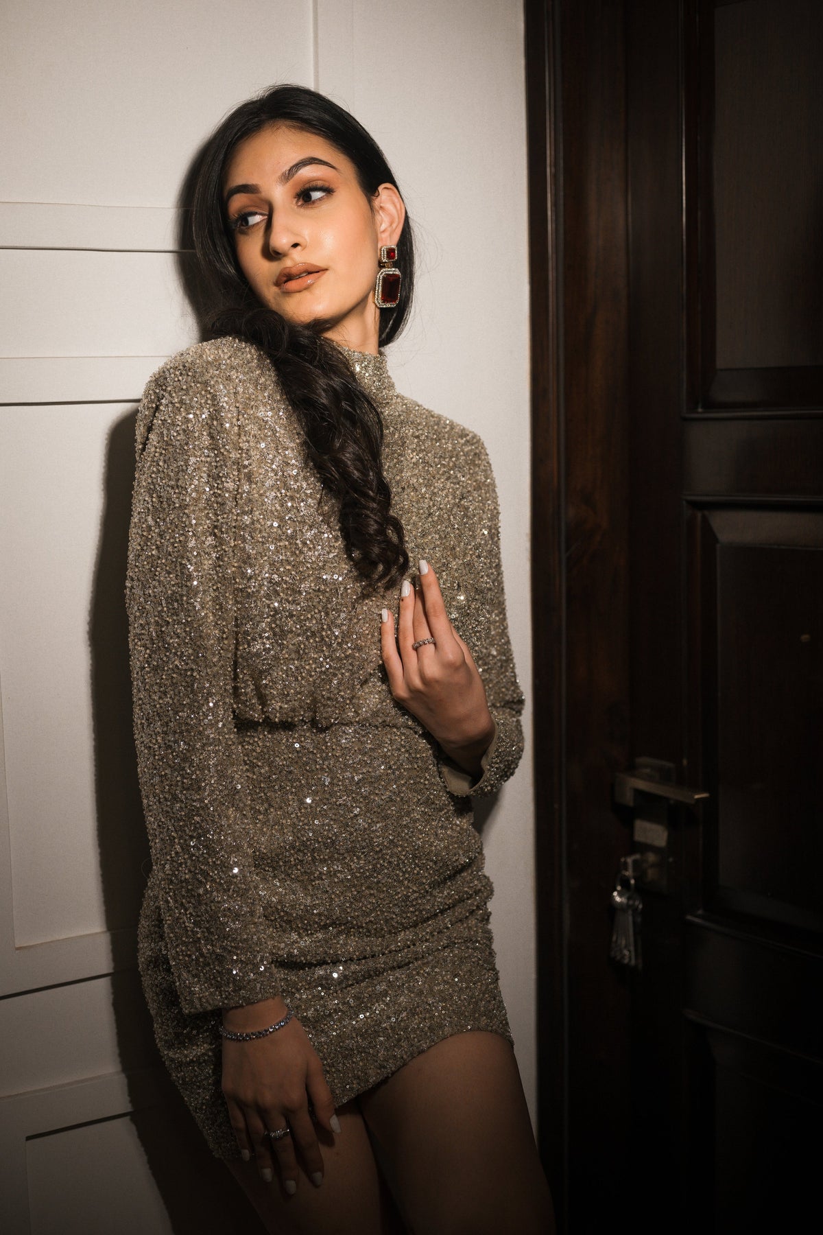 Gold sequins short drape dress – photo 3
