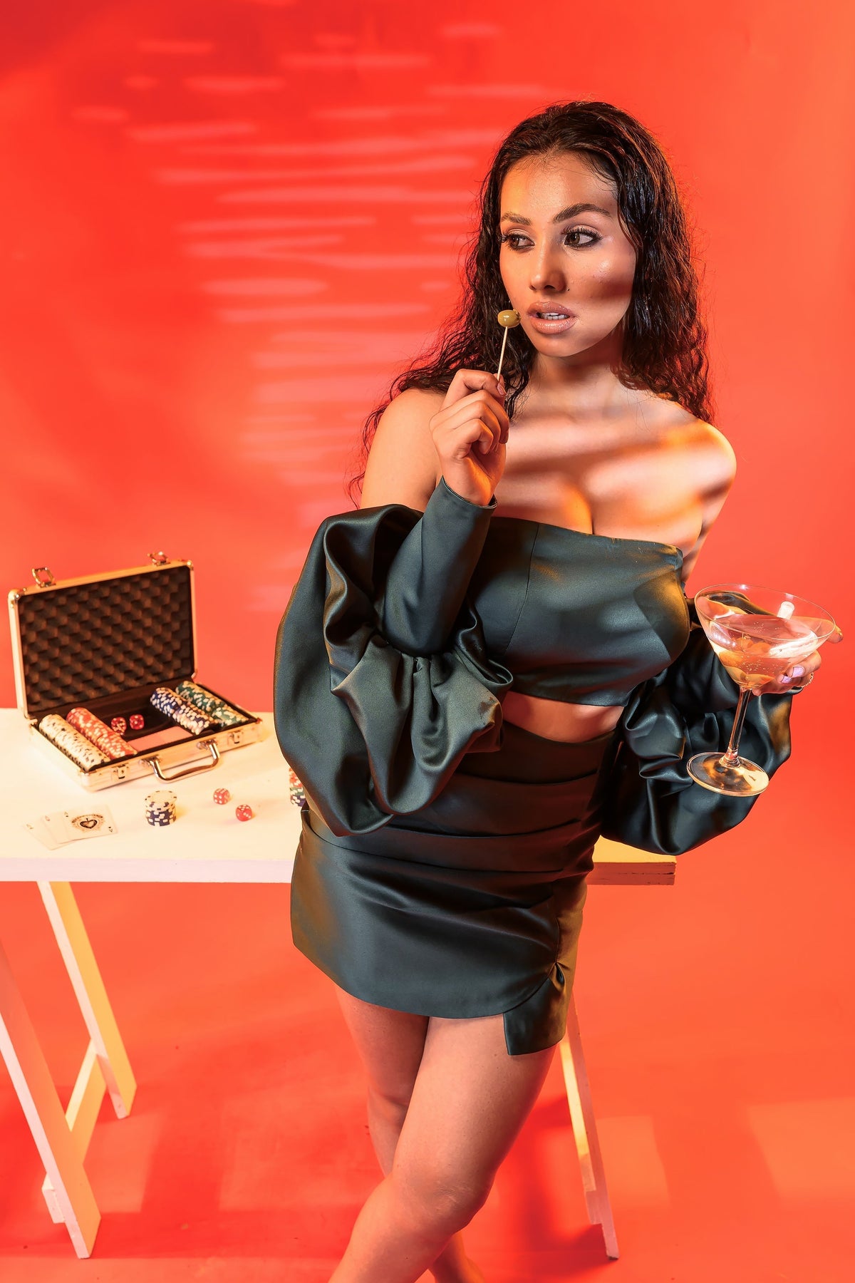 Emerald Green Crop Top and Skirt Set – photo 3