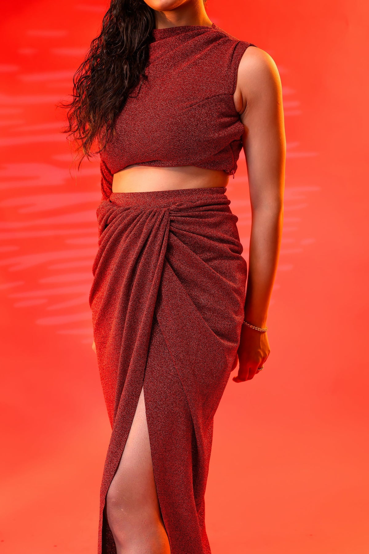 Maroon Draped Top & Skirt Set – photo 7