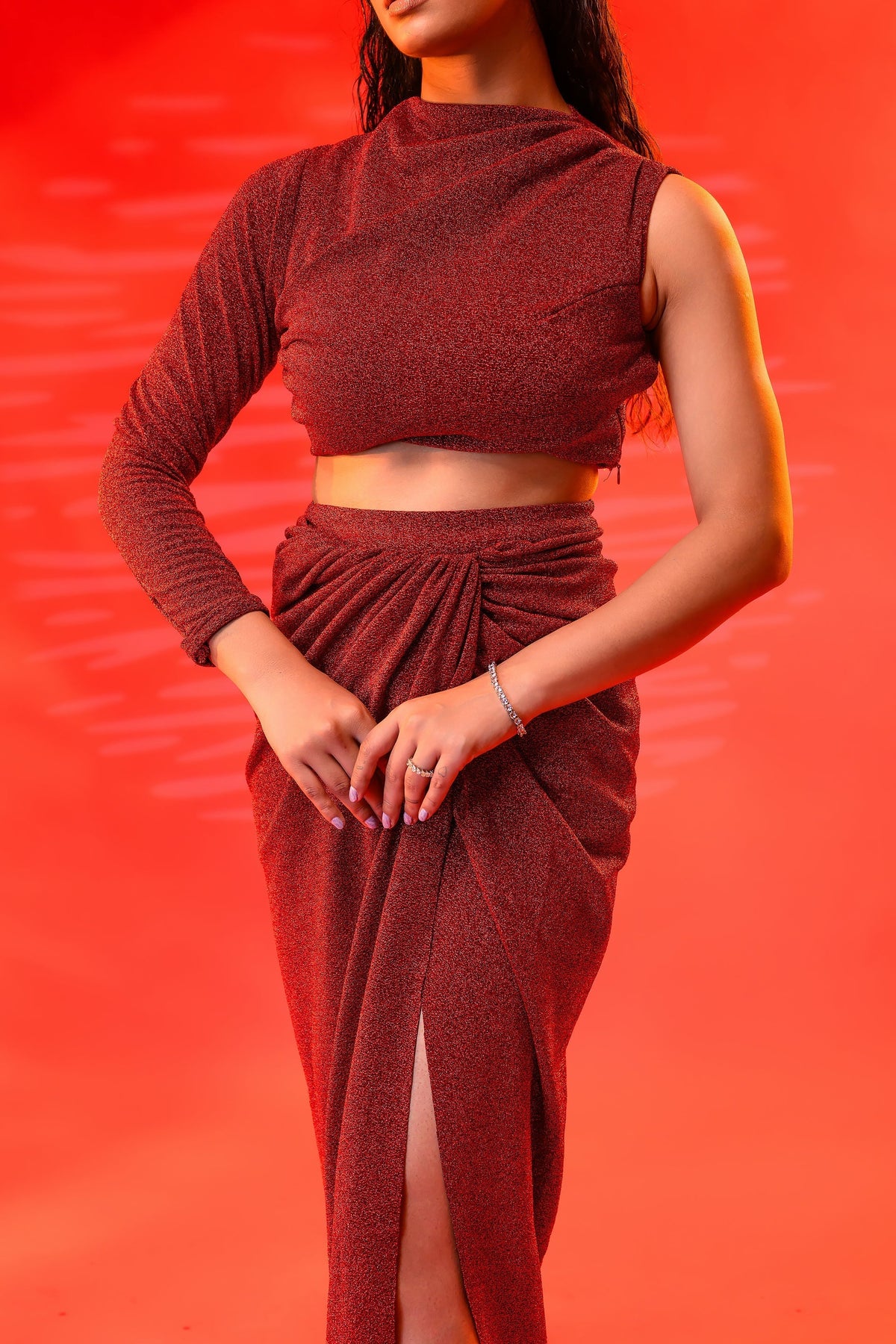 Maroon Draped Top & Skirt Set – photo 8