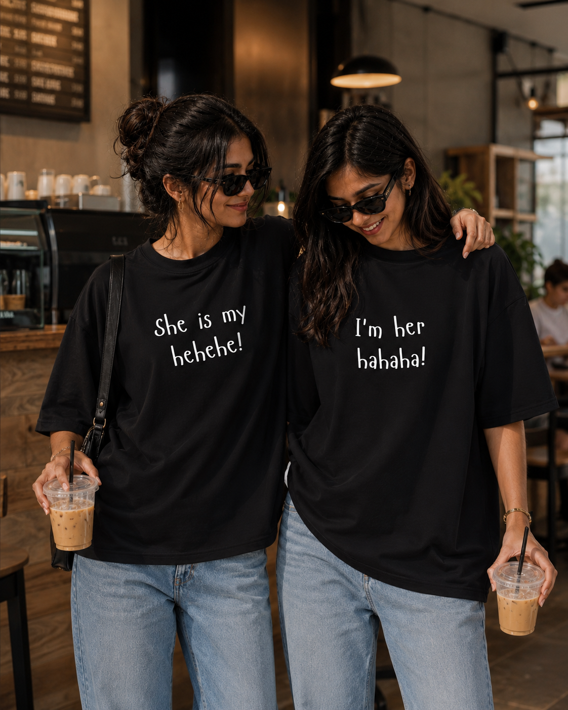 She Is My Hehehe / I'm Her Hahaha Unisex Matching T-Shirts – Oversized, Black, product view