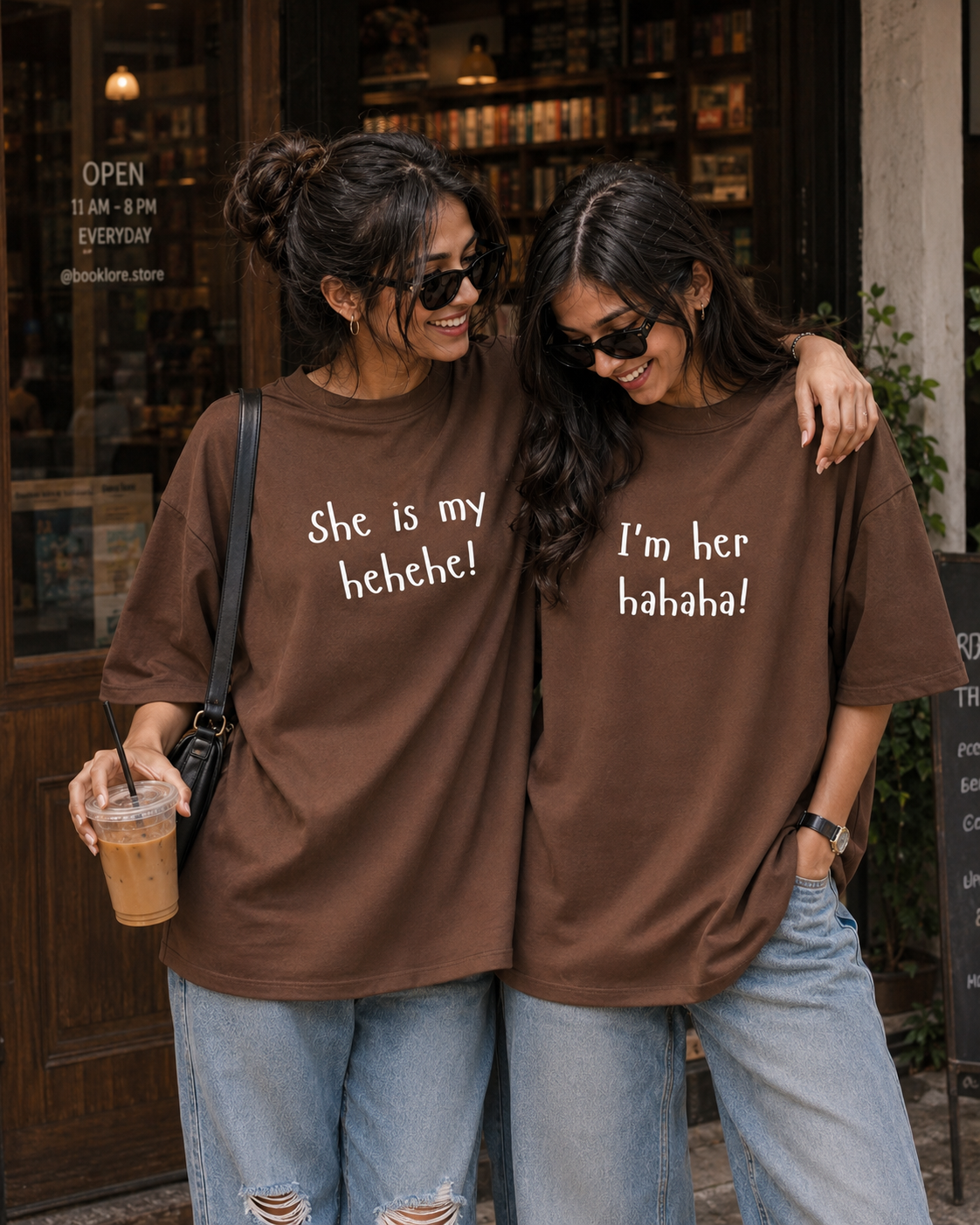 She Is My Hehehe / I'm Her Hahaha Unisex Matching T-Shirts – Oversized, Coffee, product view
