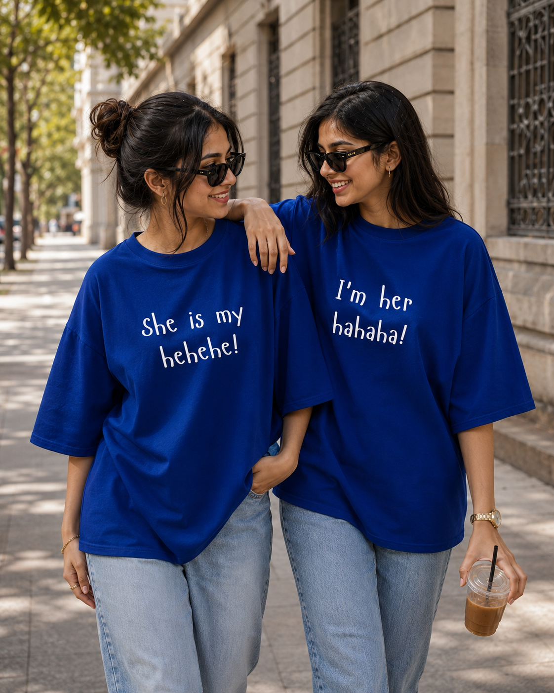 She Is My Hehehe / I'm Her Hahaha Unisex Matching T-Shirts – Oversized, Royal Blue, product view