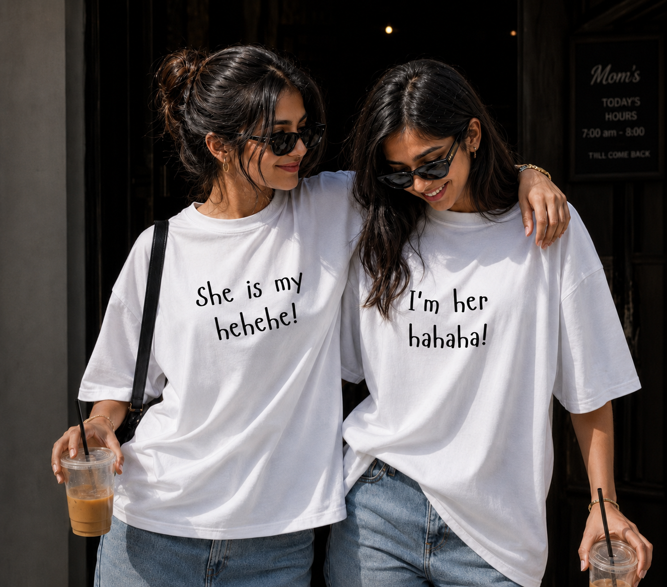 She Is My Hehehe / I'm Her Hahaha Unisex Matching T-Shirts – Oversized, White, product view