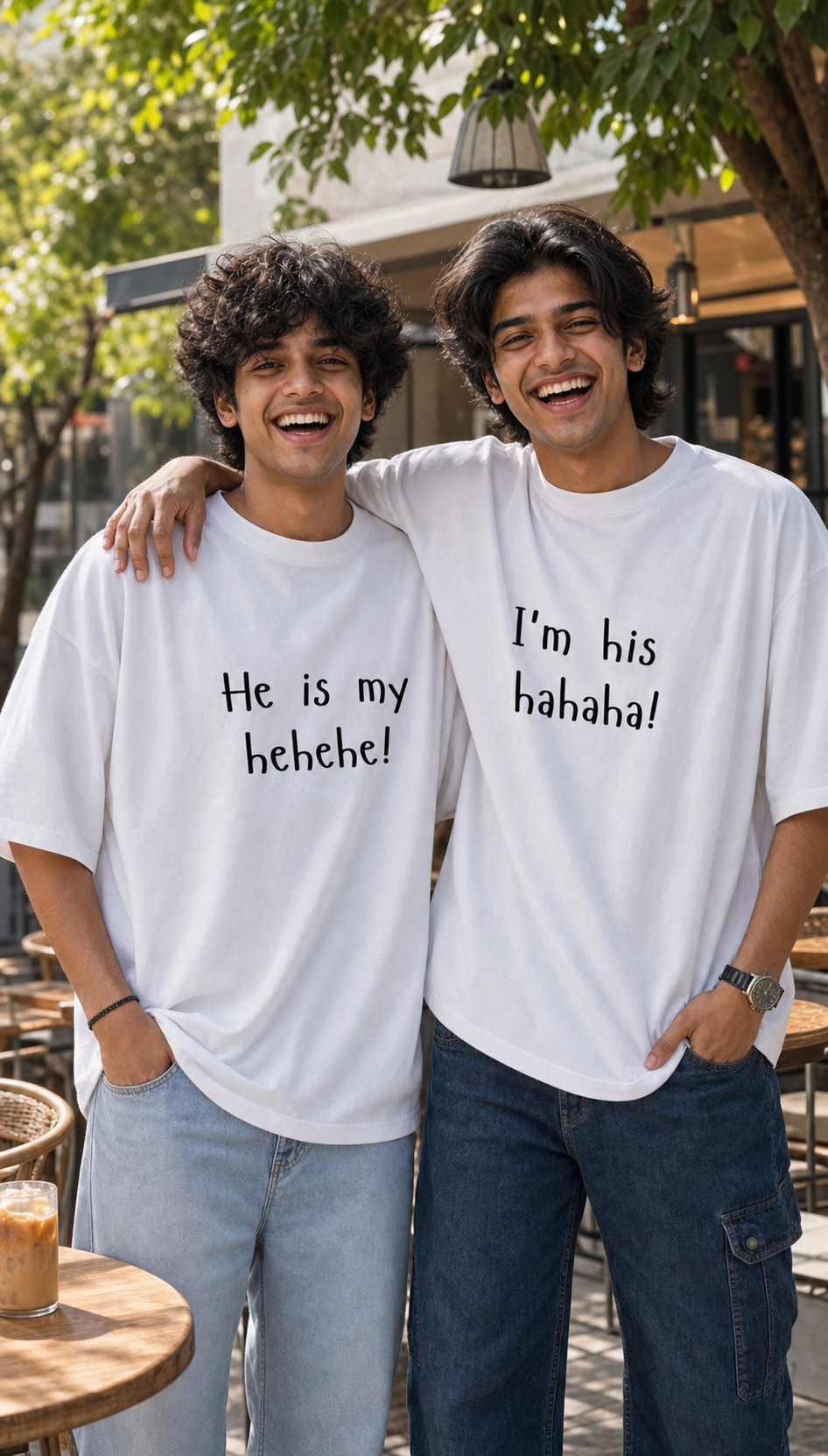 She Is My Hehehe / I'm Her Hahaha Unisex Matching T-Shirts – Oversized, White, men's model view