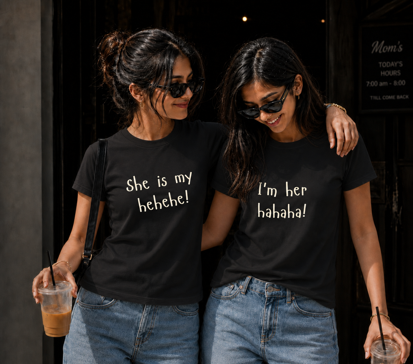 She Is My Hehehe / I'm Her Hahaha Unisex Matching T-Shirts – Regular Fit, White & Black, product view
