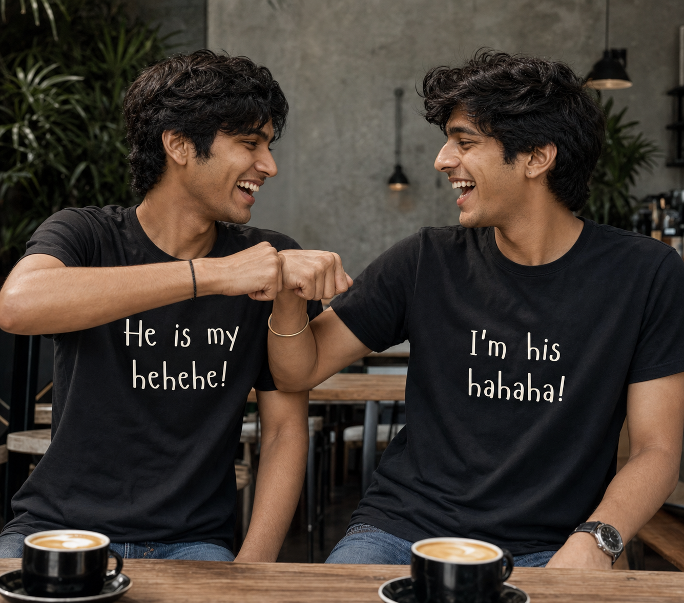 She Is My Hehehe / I'm Her Hahaha Unisex Matching T-Shirts – Regular Fit, White & Black, men's model view