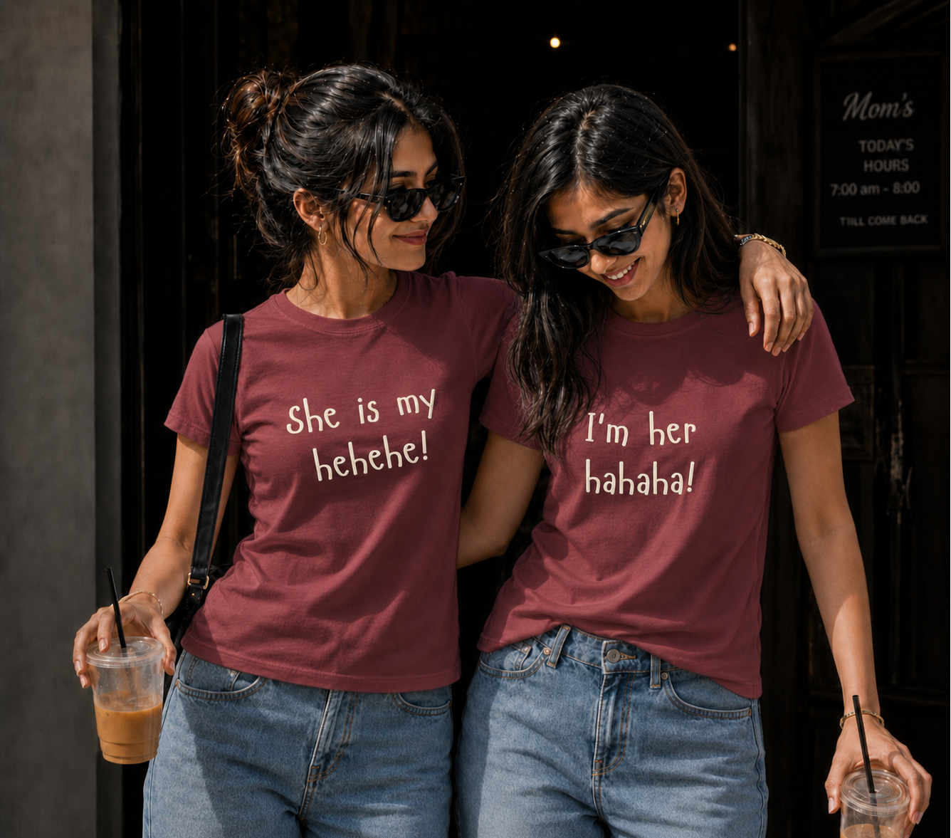 She Is My Hehehe / I'm Her Hahaha Unisex Matching T-Shirts – Regular Fit, White & Maroon, product view