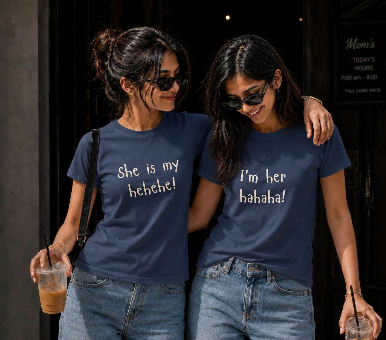 She Is My Hehehe / I'm Her Hahaha Unisex Matching T-Shirts – Regular Fit, White & Navy Blue, product view