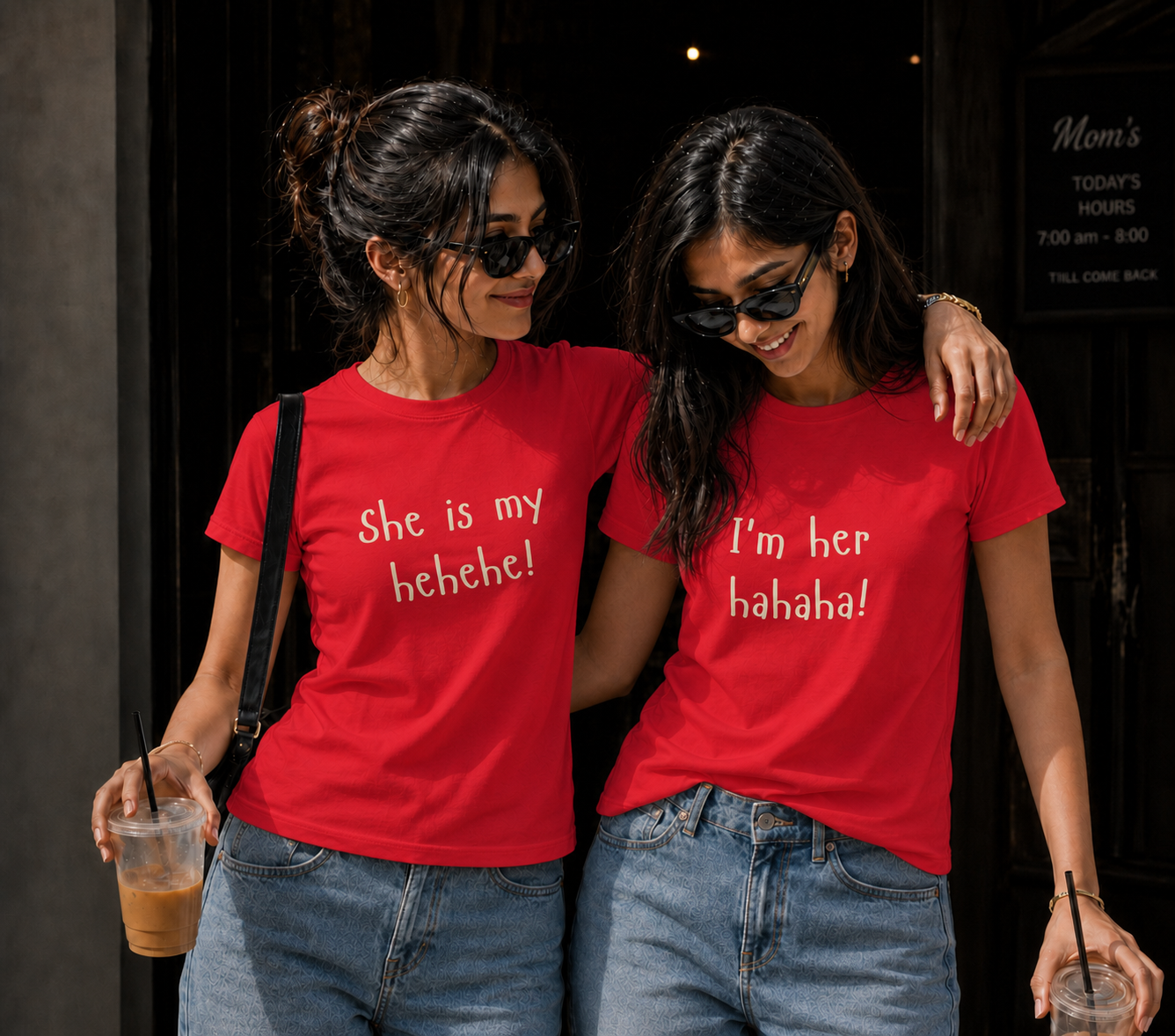 She Is My Hehehe / I'm Her Hahaha Unisex Matching T-Shirts – Regular Fit, White & Red, product view