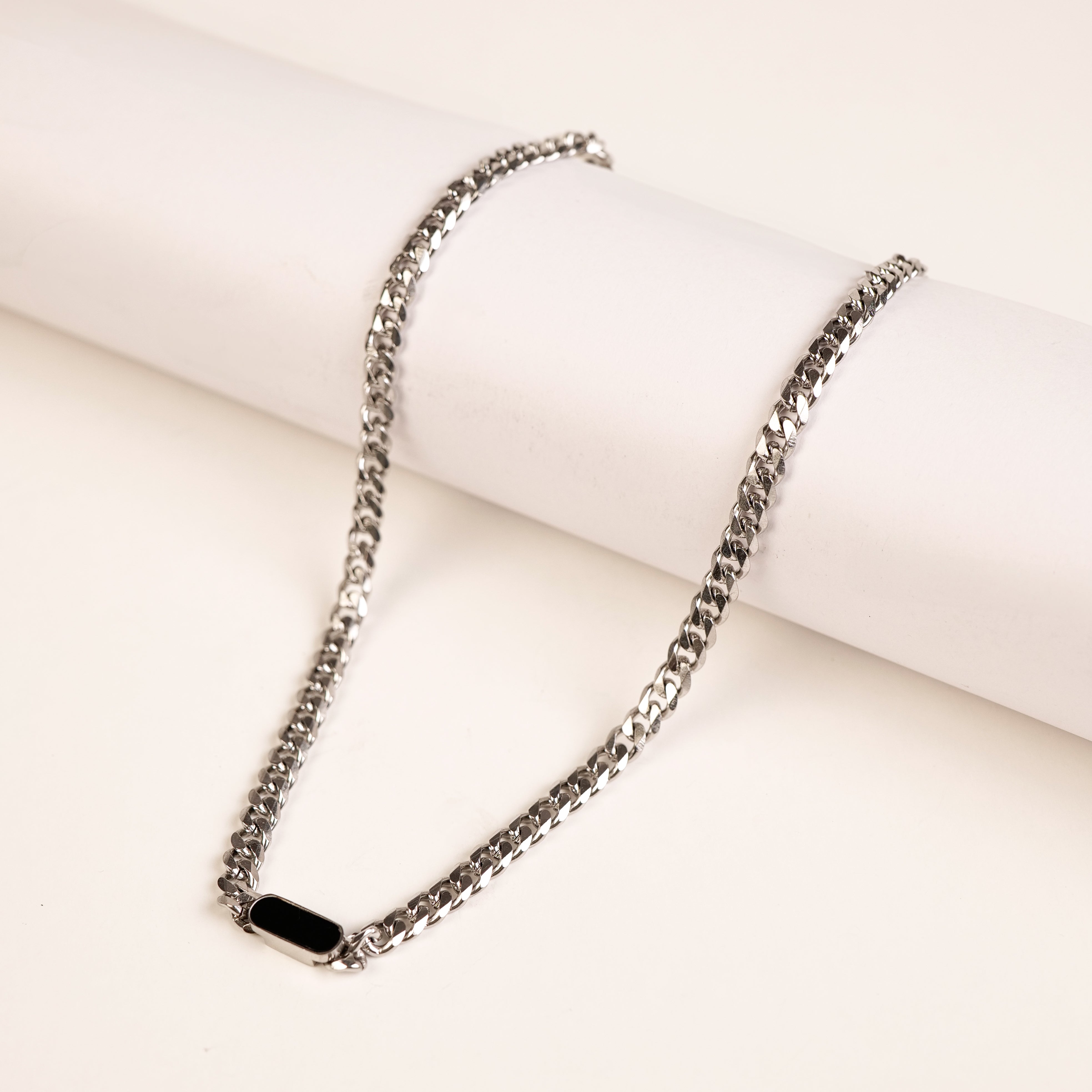 Silver Curb Chain with Stone for Men