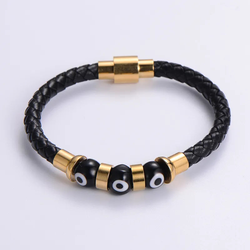 Gold Evil Eye Leather Bracelet for Men – photo 2