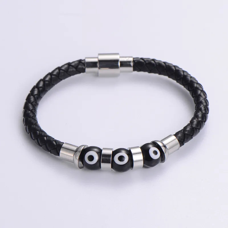 Silver Evil Eye Leather Bracelet for Men – photo 2
