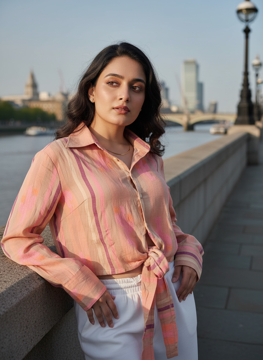 Watercolour Cacti Front-Tie Crop Top