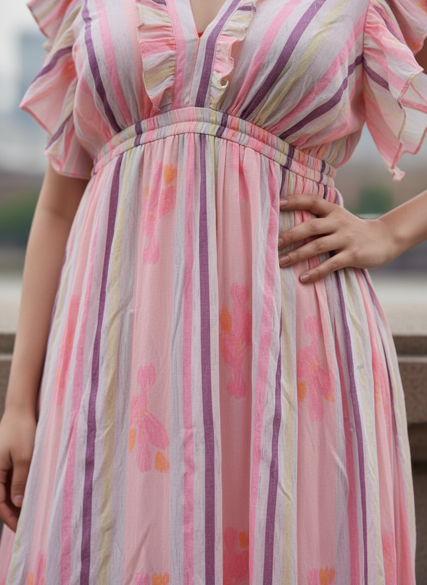 Watercolour Cacti Ruffle Tie-Back Maxi Dress