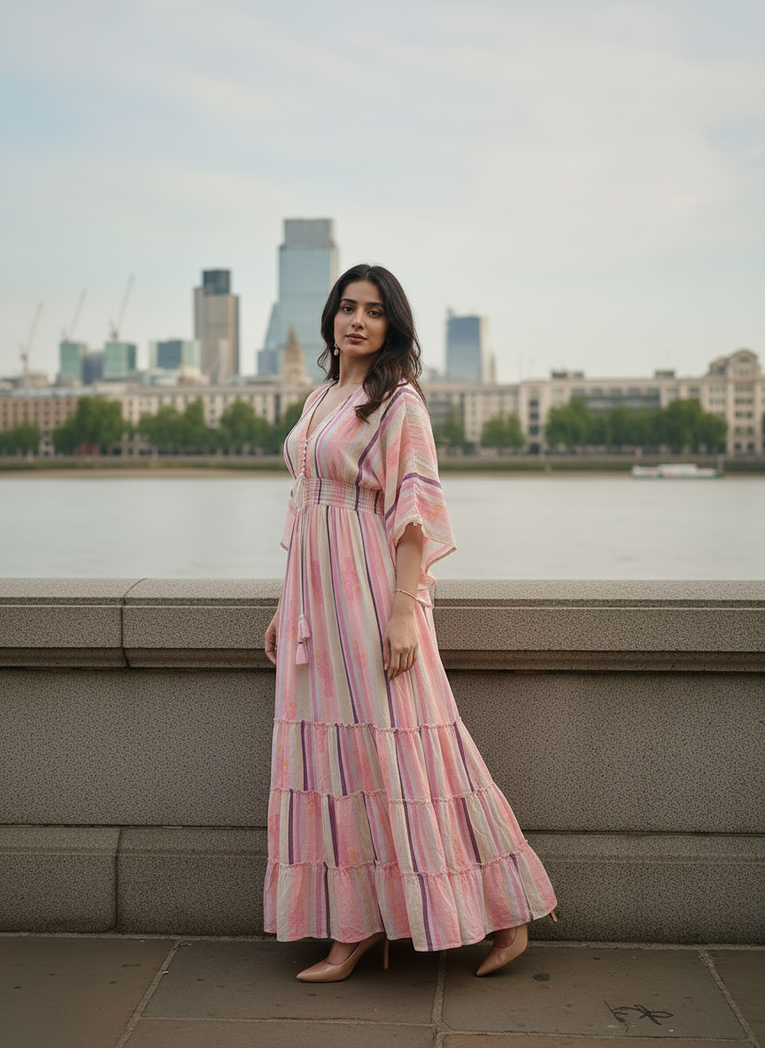 Watercolour Cacti Kaftan Maxi Dress