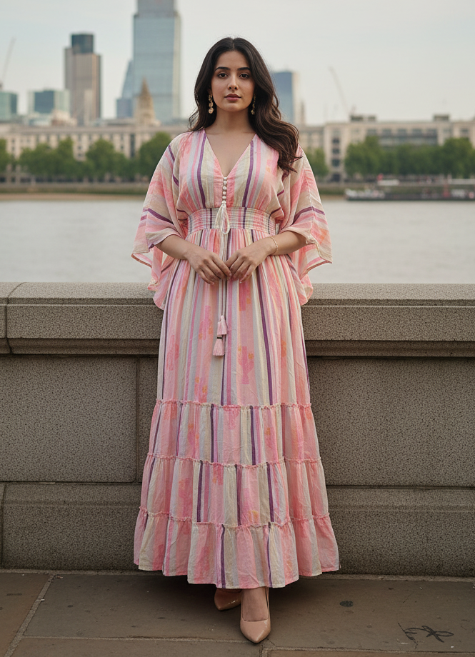Watercolour Cacti Kaftan Maxi Dress