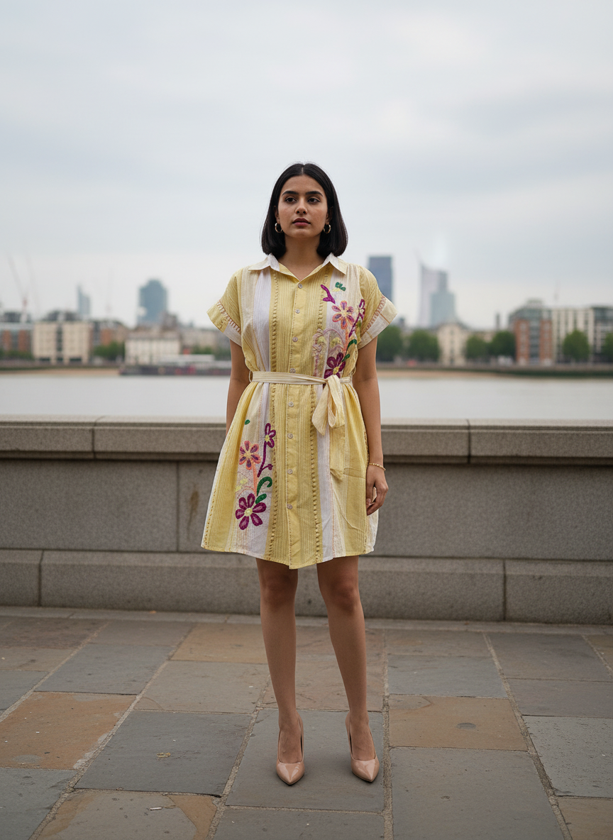 Wild Bloom Embroidered Shirt Dress