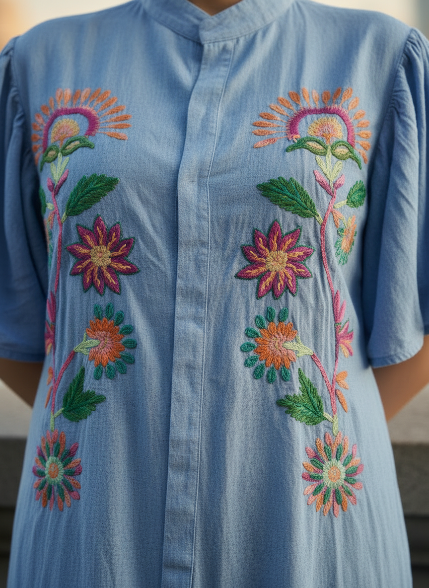Prairie Breeze Hand-Embroidered Dress