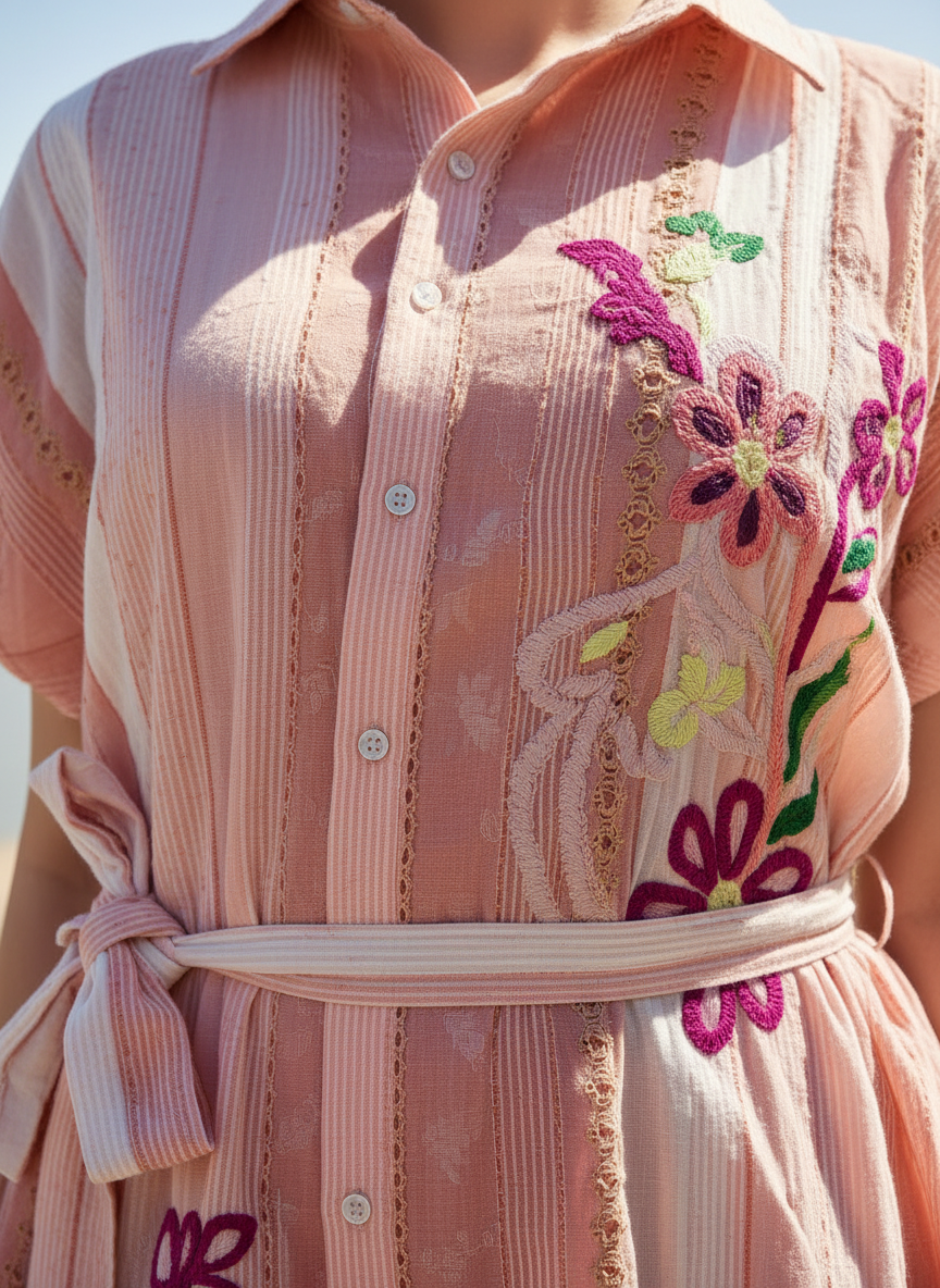 Wild Bloom Embroidered Shirt Dress