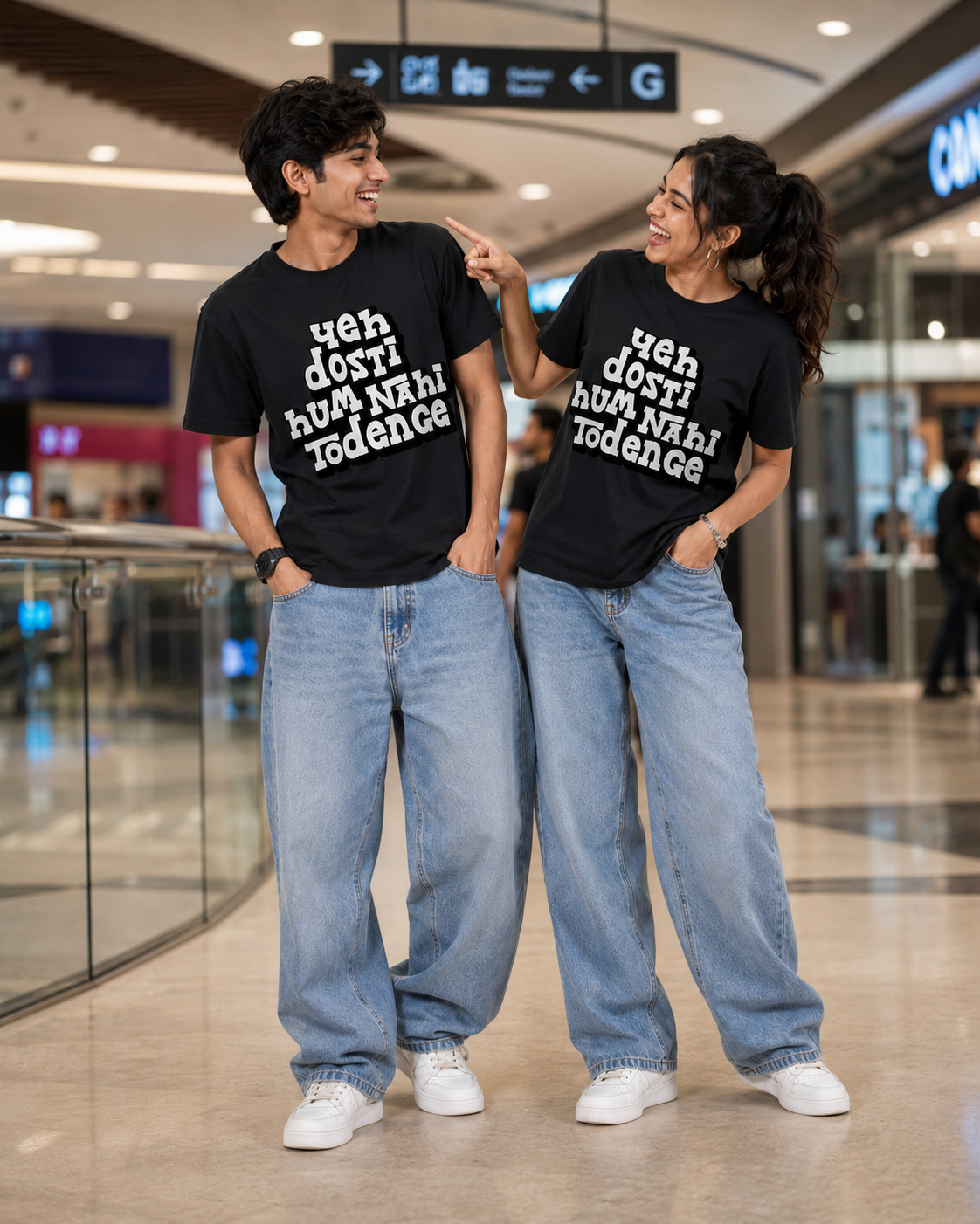 Yeh Dosti Hum Nahi Todenge Unisex Matching T-Shirts – Regular Fit, Black, mixed-model view