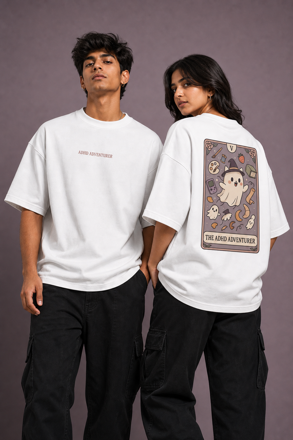 ADHD Adventurer Unisex Oversized Tee in white - couple
