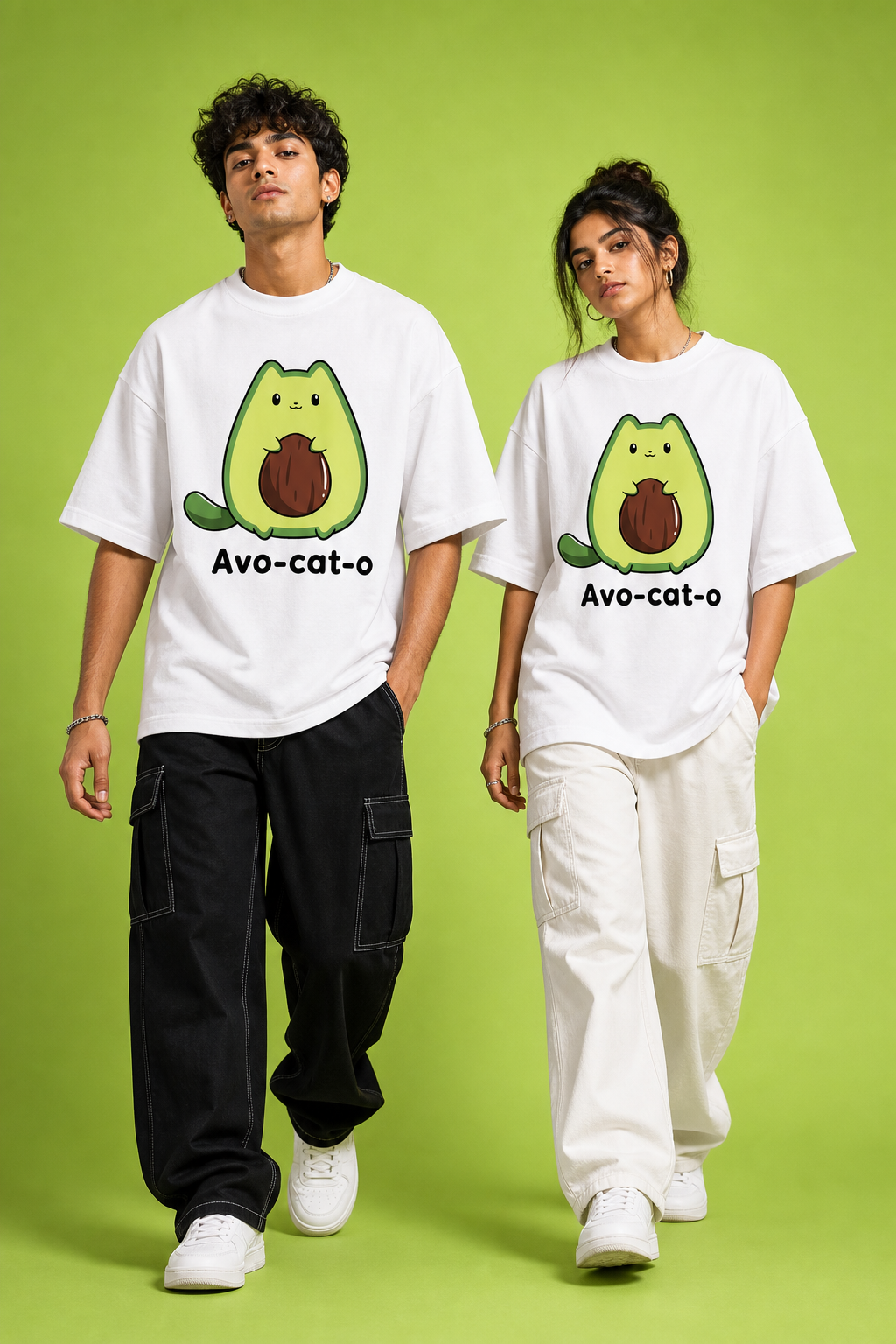 Avo-cat-o Unisex Oversized Tee in white - couple