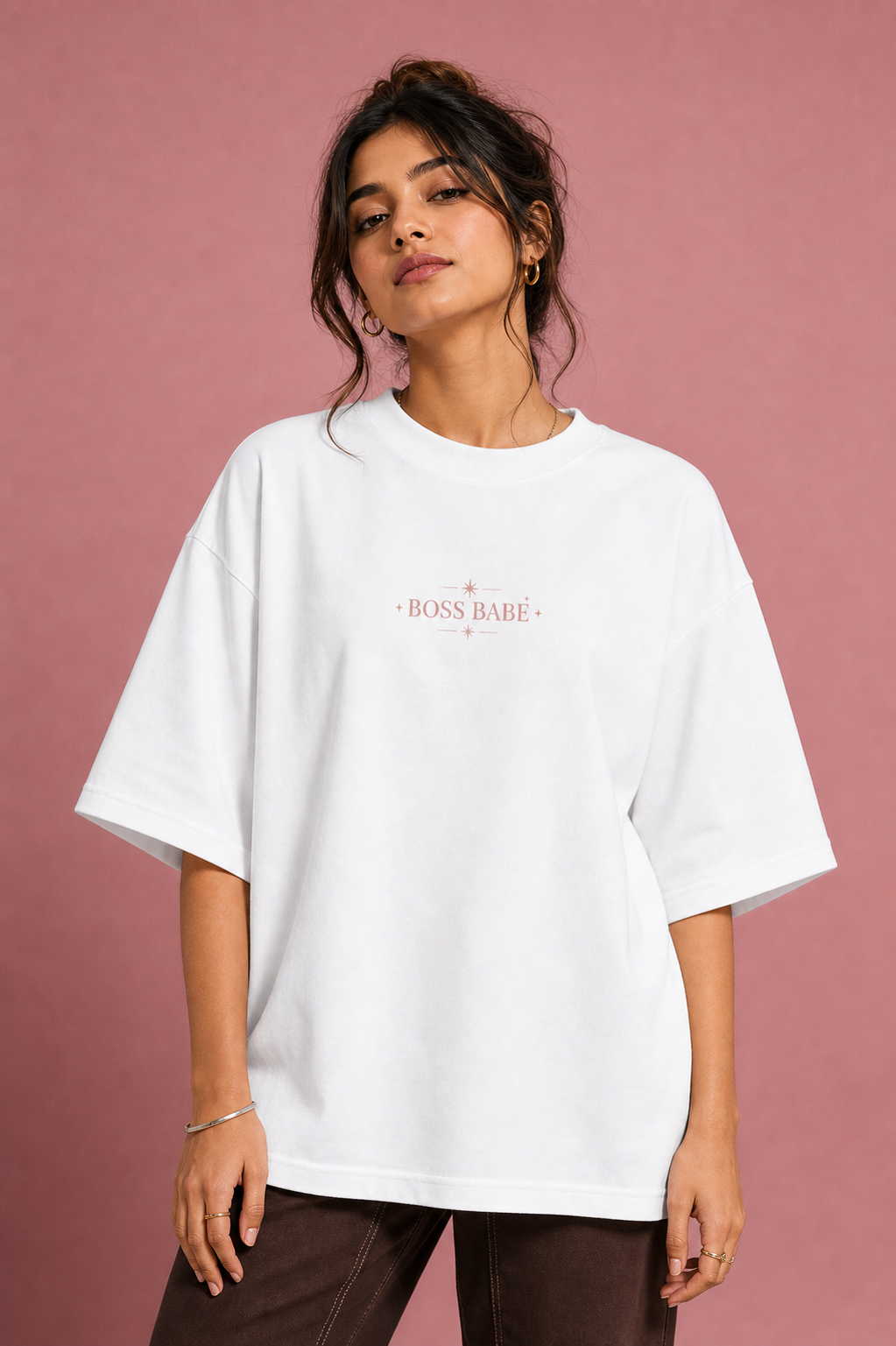Boss Babe Unisex Oversized Tee - female model styling