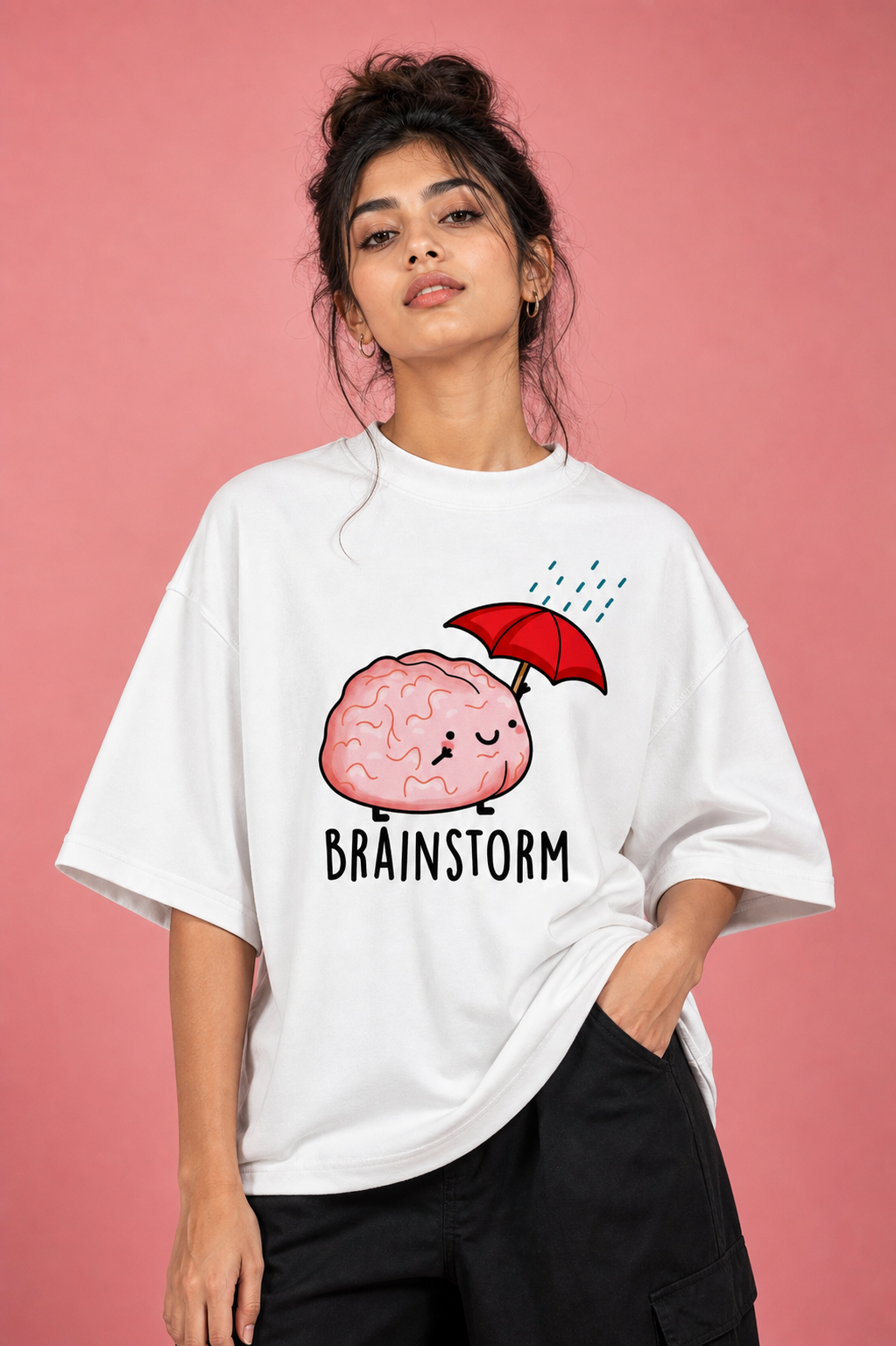 Brainstorm Unisex Oversized Tee - female model styling