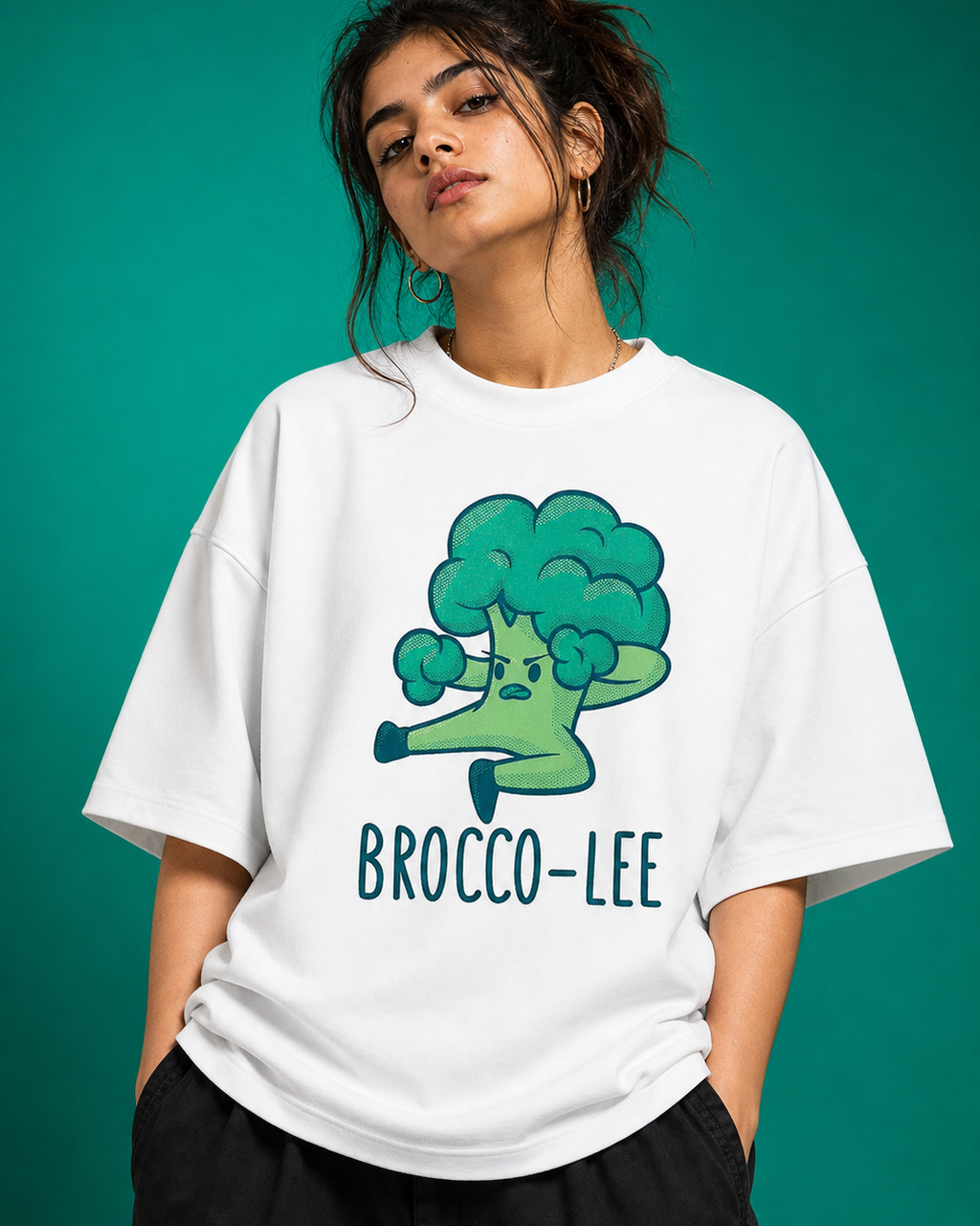 Brocco-Lee Unisex Oversized Tee - female model styling
