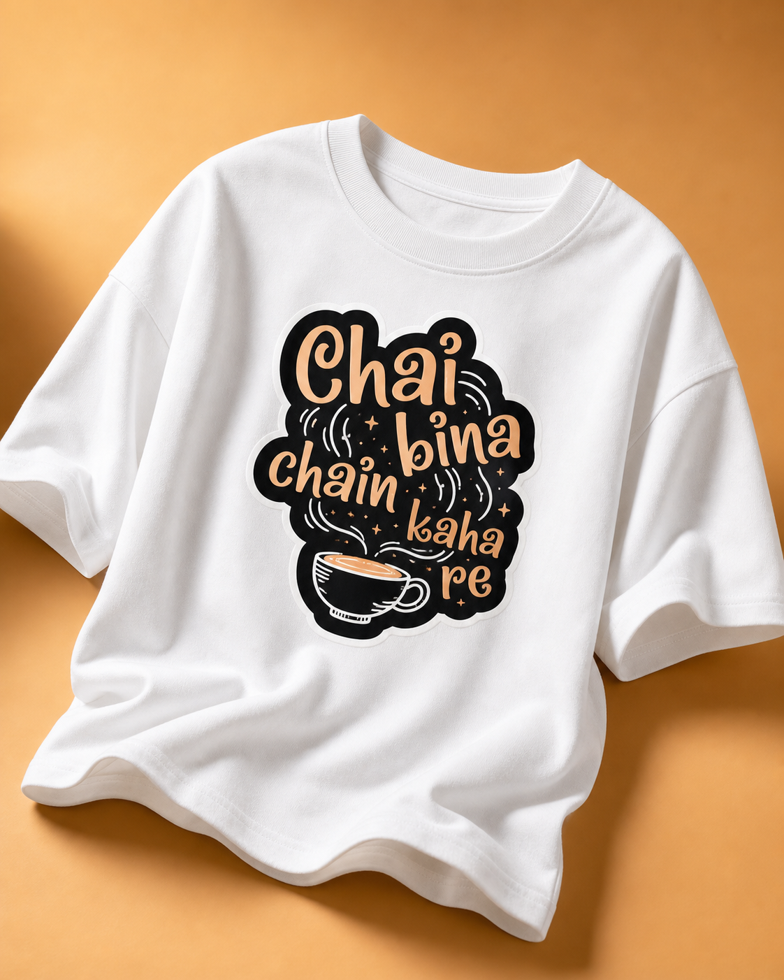 Chai Bina Chain Kaha Re Unisex Oversized Tee in white - front