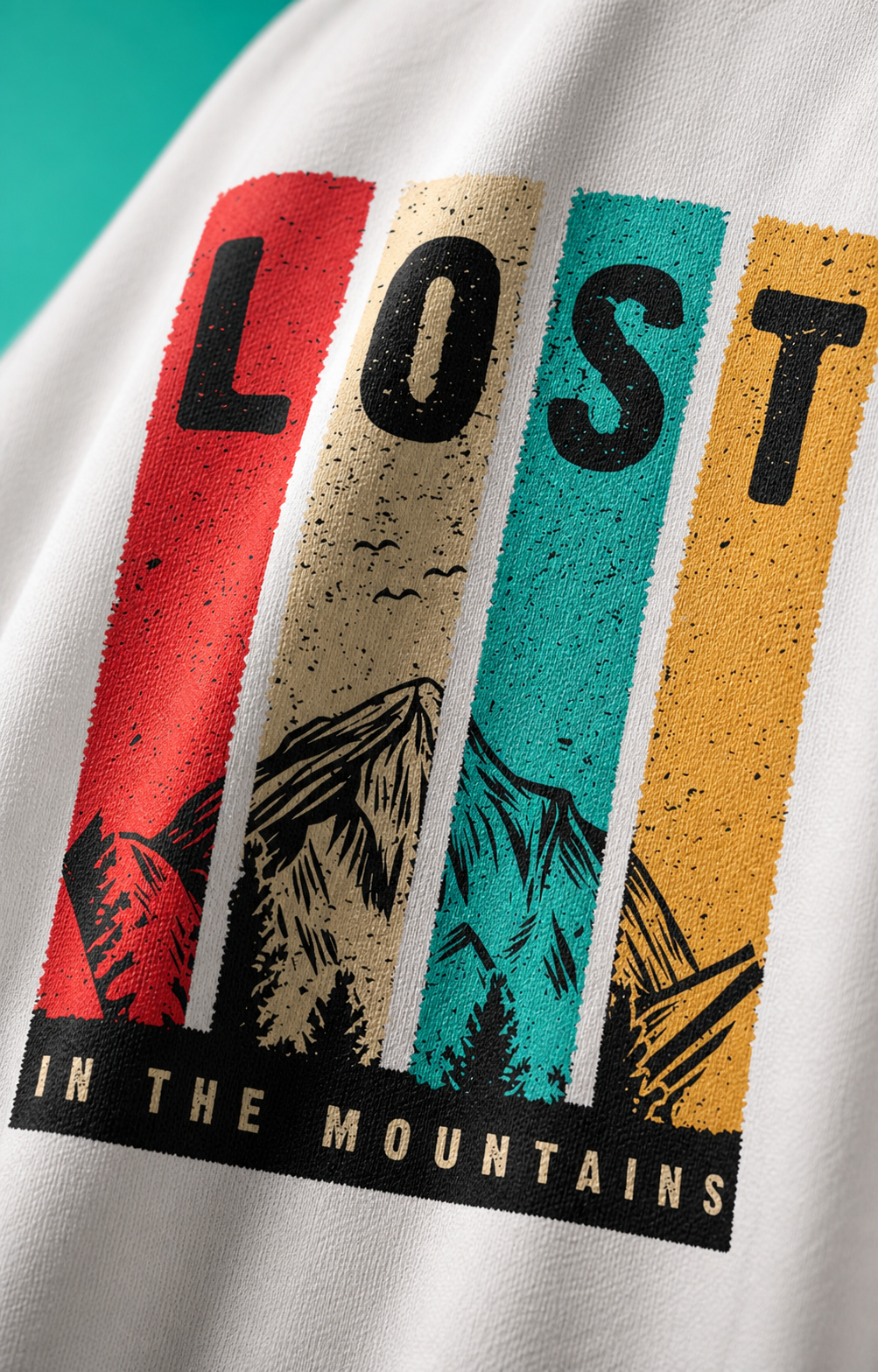 Lost In The Mountains Unisex Oversized Tee in white - closeup