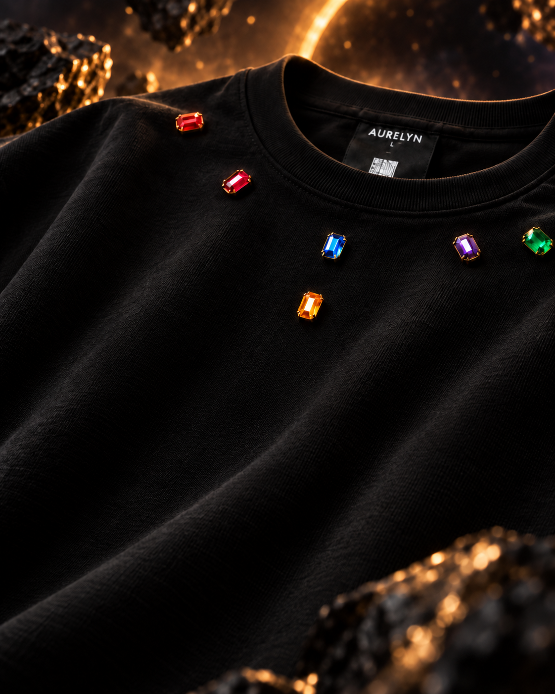 Cosmic Code Infinity Stones — Black — V arrangement — artwork detail #Color_Black#Stone design_V arrangement