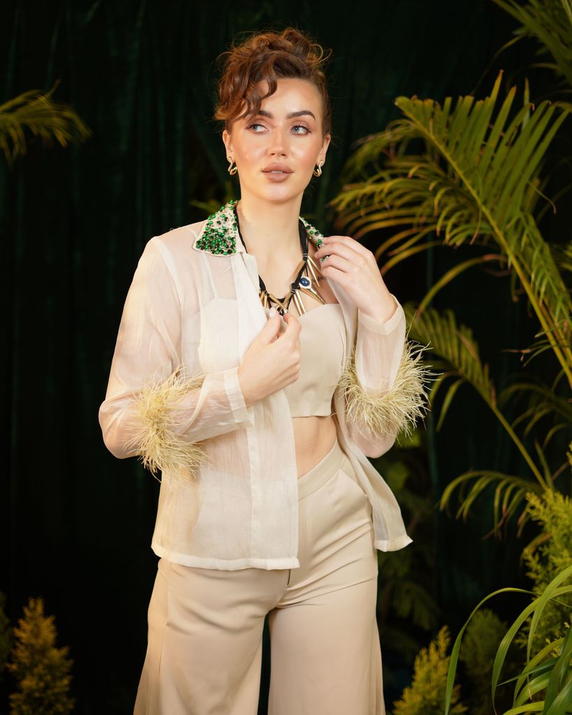 Beige ORGANZA shirt with matching trousers – photo 2