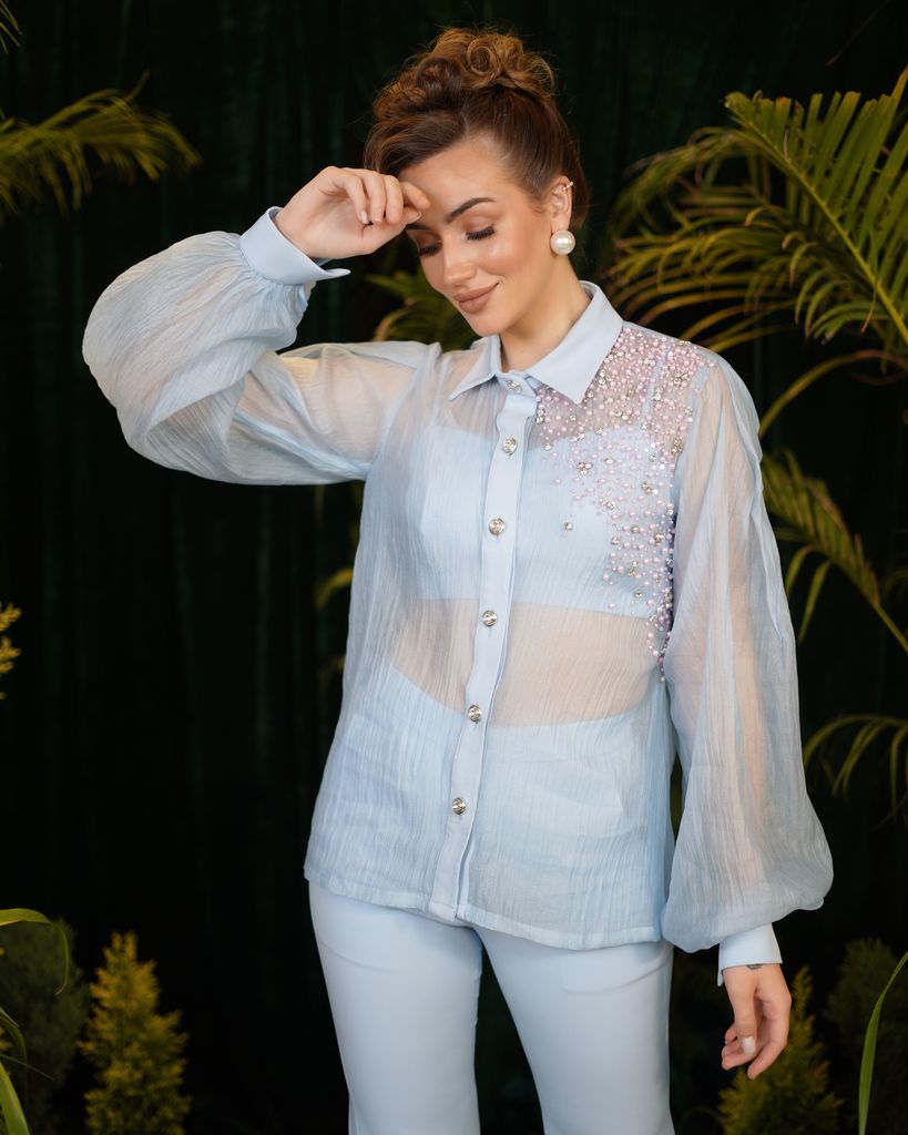Powdered blue organza shirt with matching trousers – photo 1