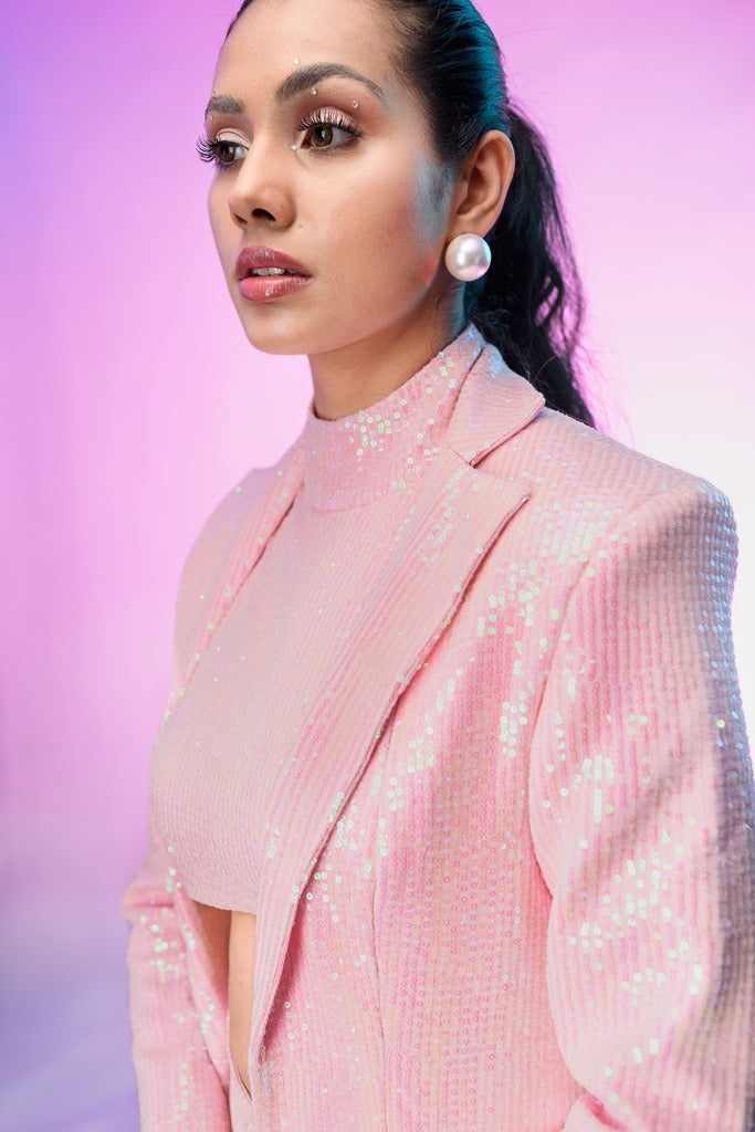 Pink sequence three piece blazer set – photo 4