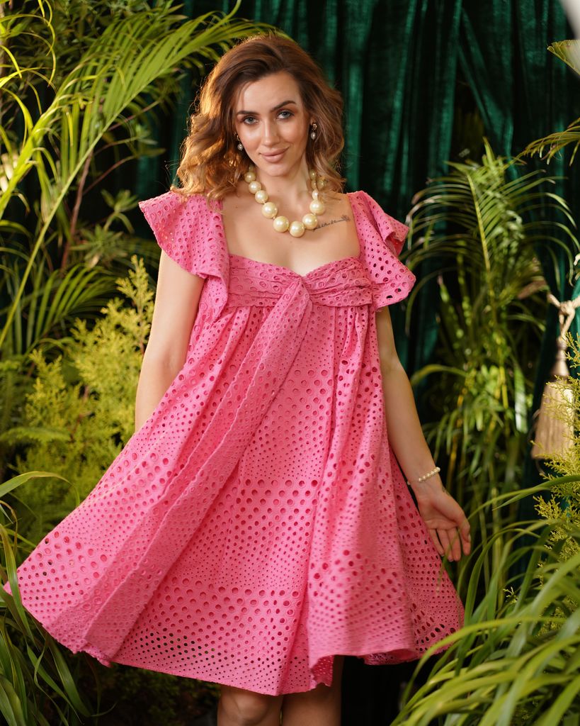 Pink eyelet cotton lace short dress – photo 2