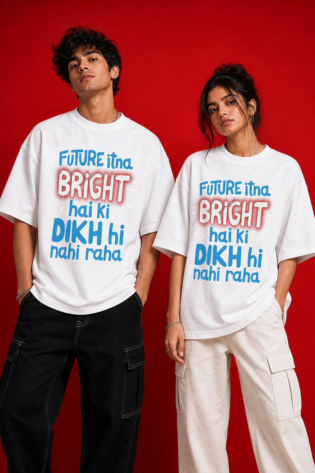 Future Itna Bright Unisex Oversized Tee in white - couple