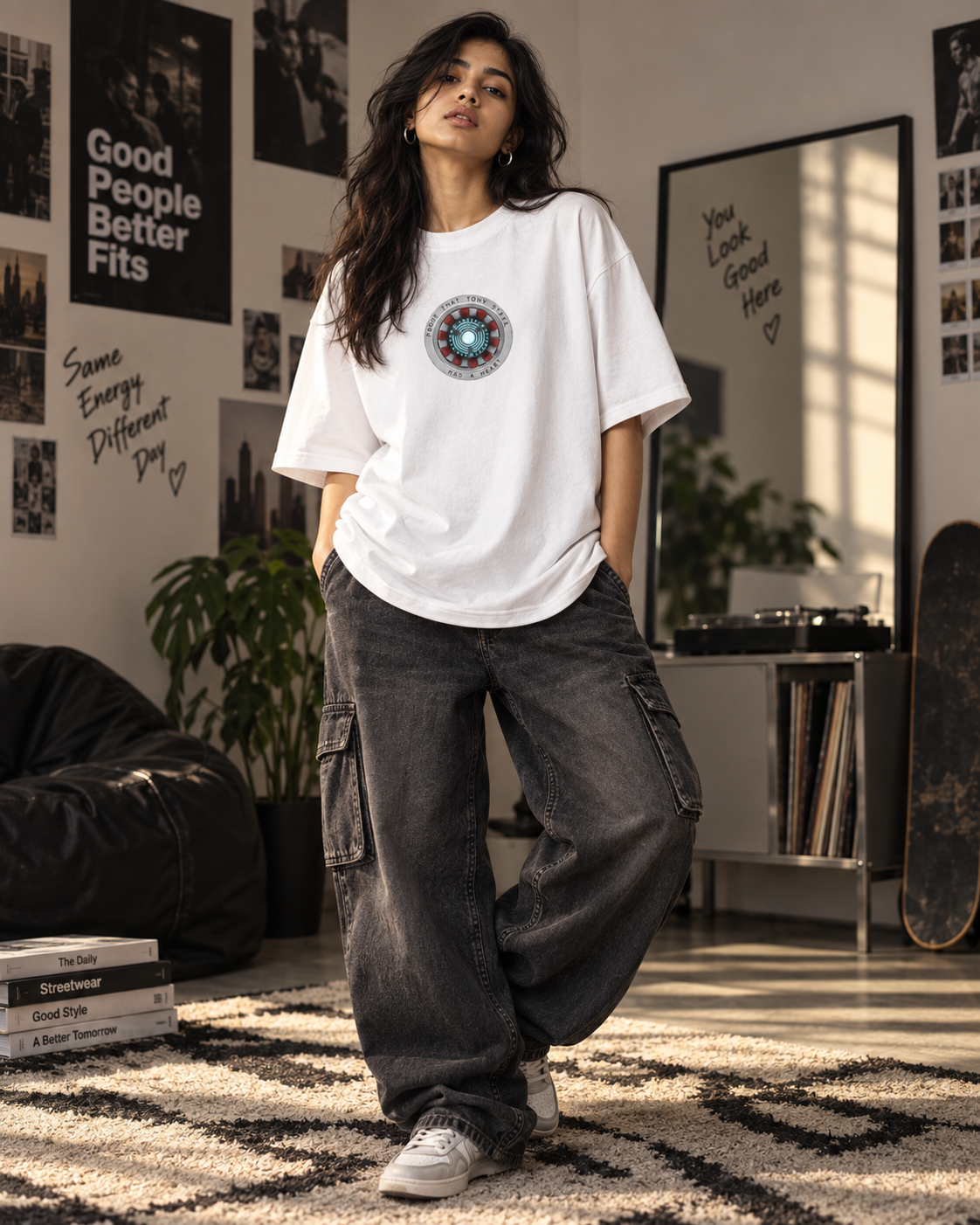 Heart of a Hero Arc Reactor — Off White — oversized styling #Color_Off White
