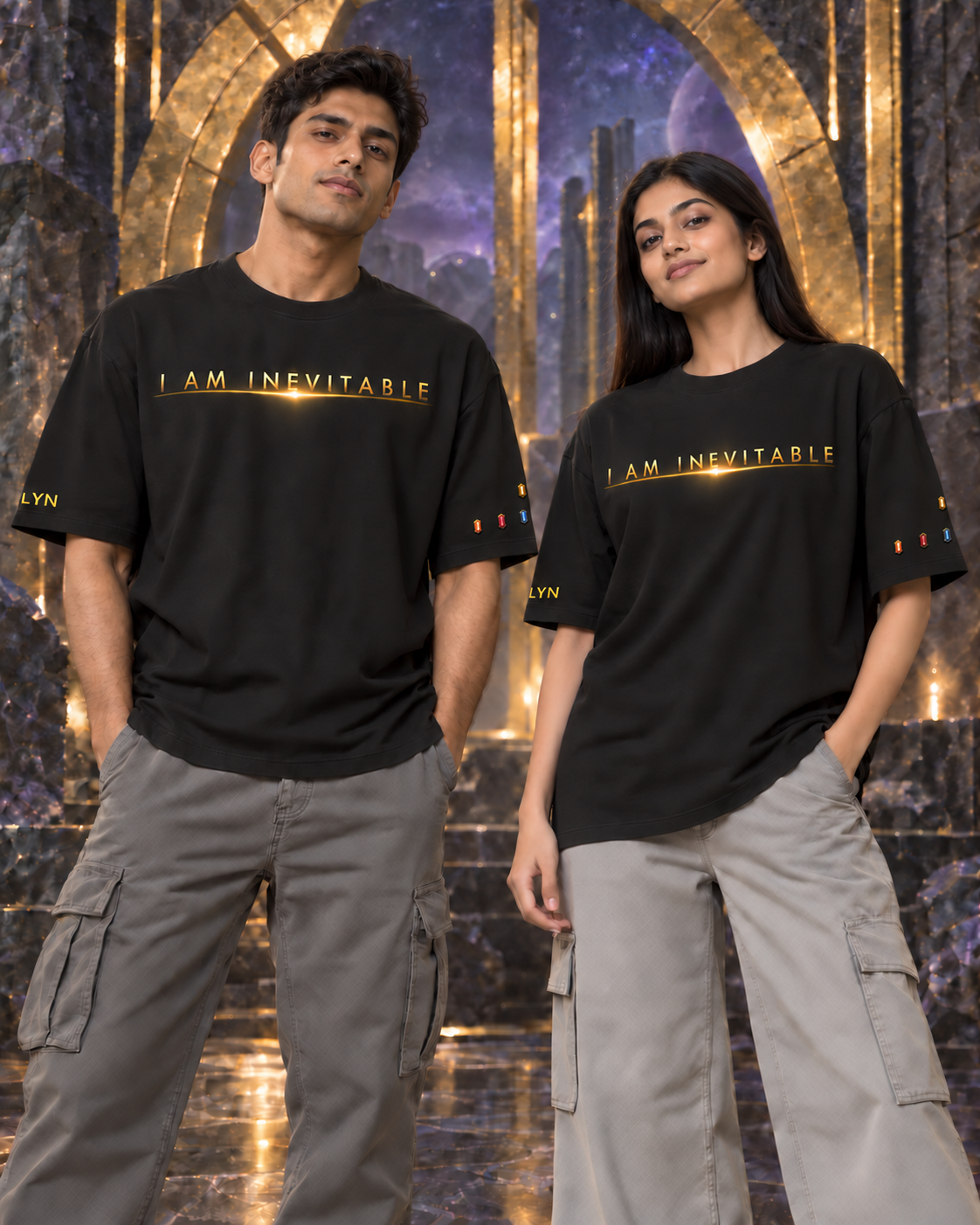 I Am Inevitable Sleeve Stones — Black — Raised centre — oversized styling #Color_Black#Stone design_Raised centre
