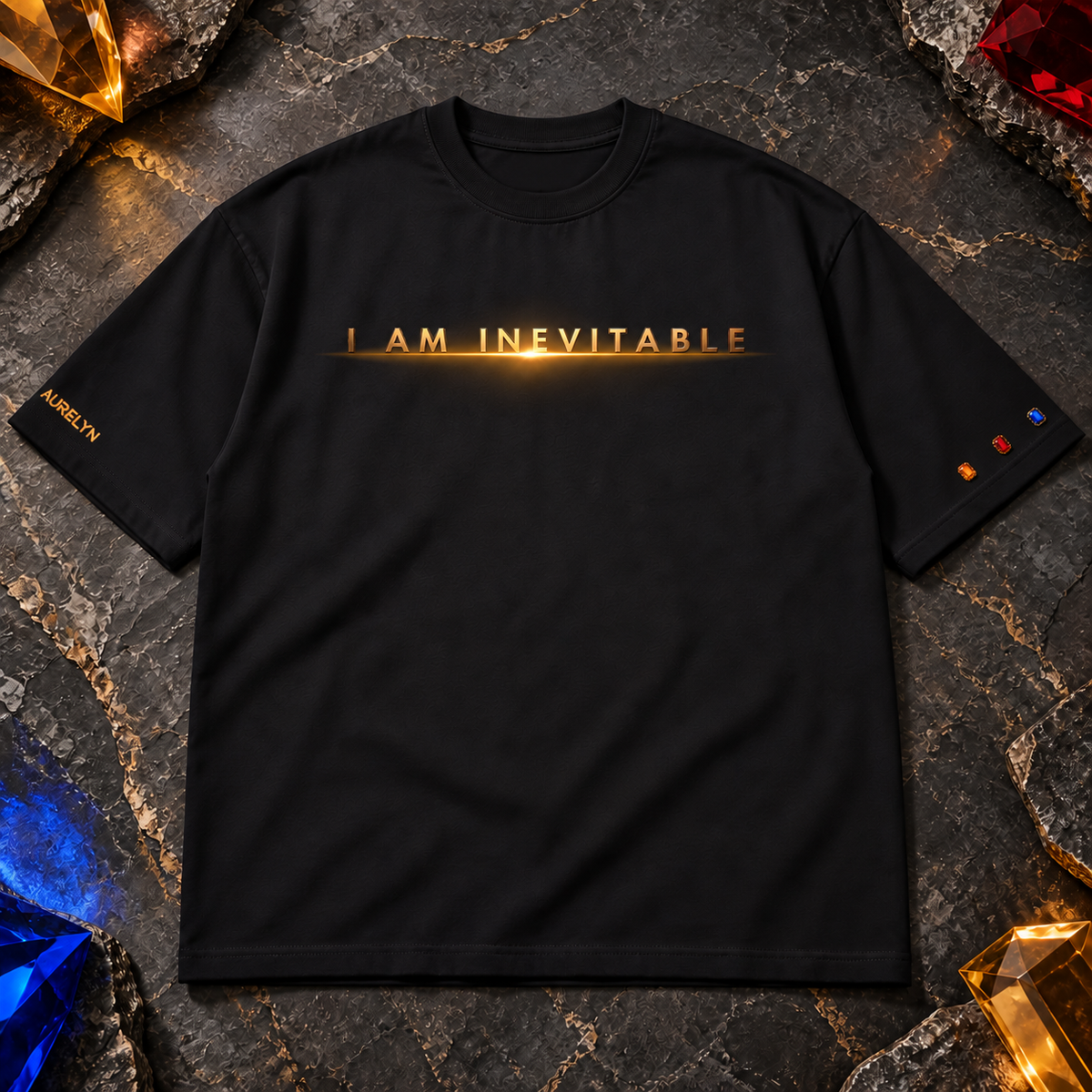 I Am Inevitable Sleeve Stones — Black — Straight row — product view #Color_Black#Stone design_Straight row