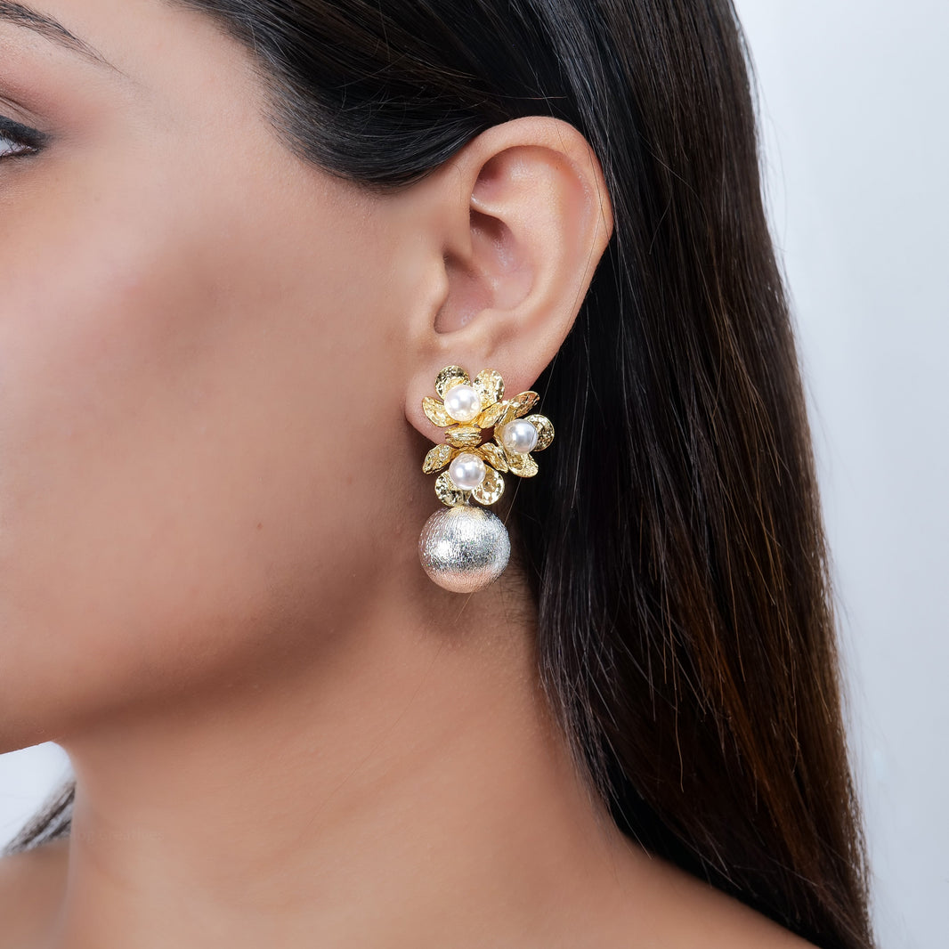Triple Flower Cocktail Earrings – worn by a model
